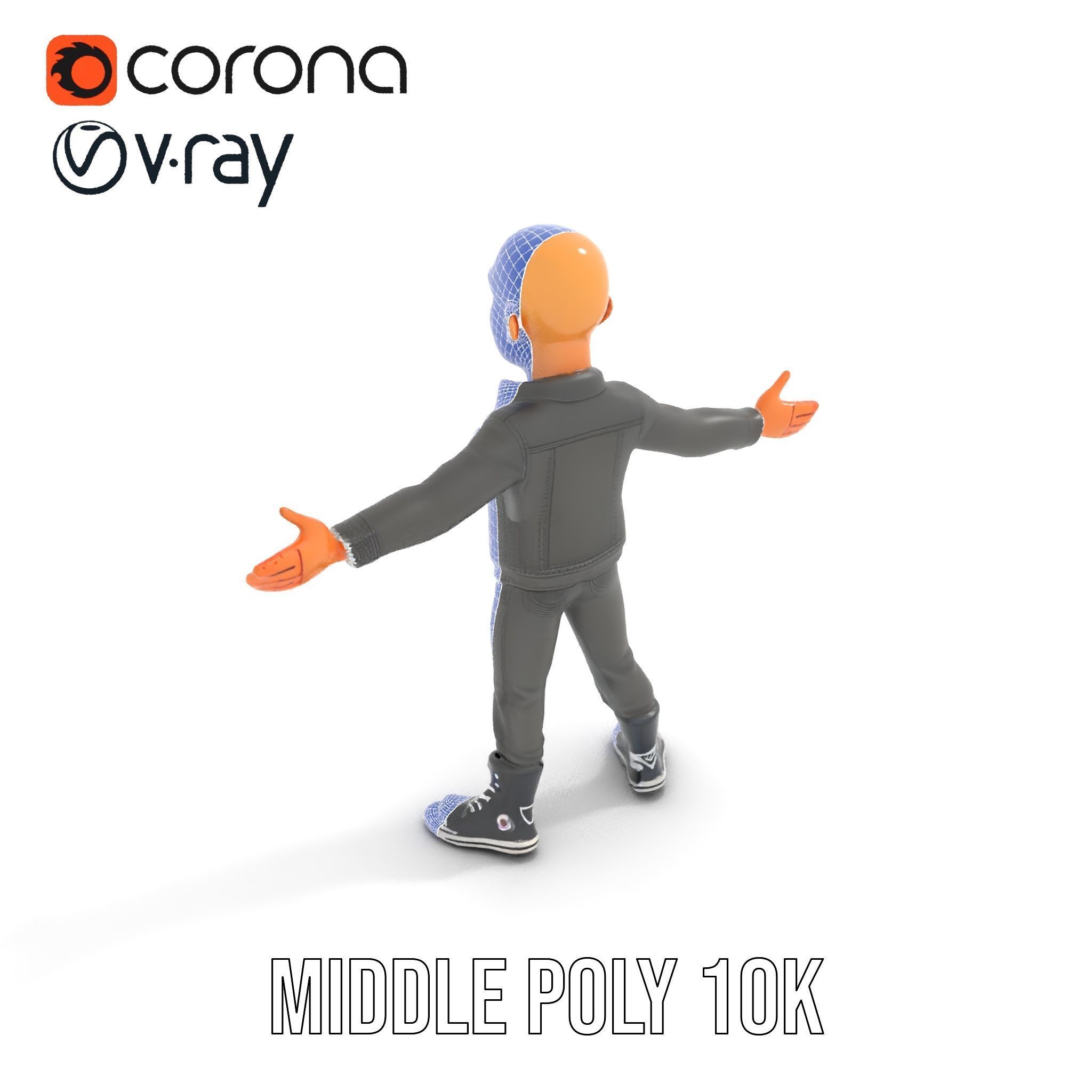 Bald Urban Character with Casual Attire  Rigged and Animated Low-poly 3D model_32