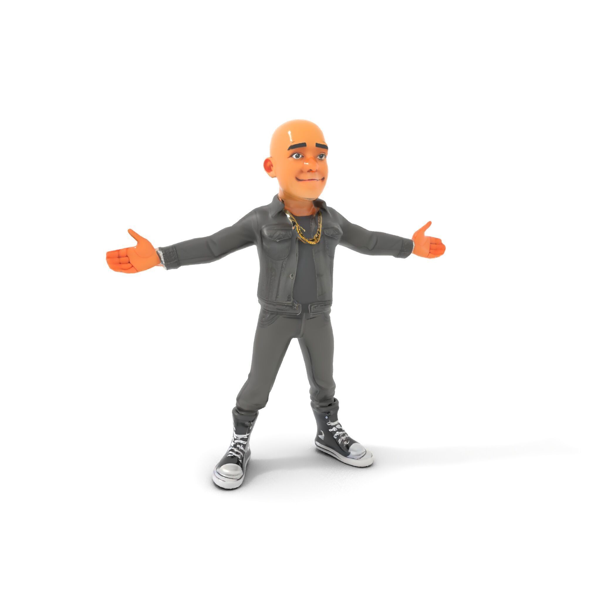 Bald Urban Character with Casual Attire  Rigged and Animated Low-poly 3D model_10