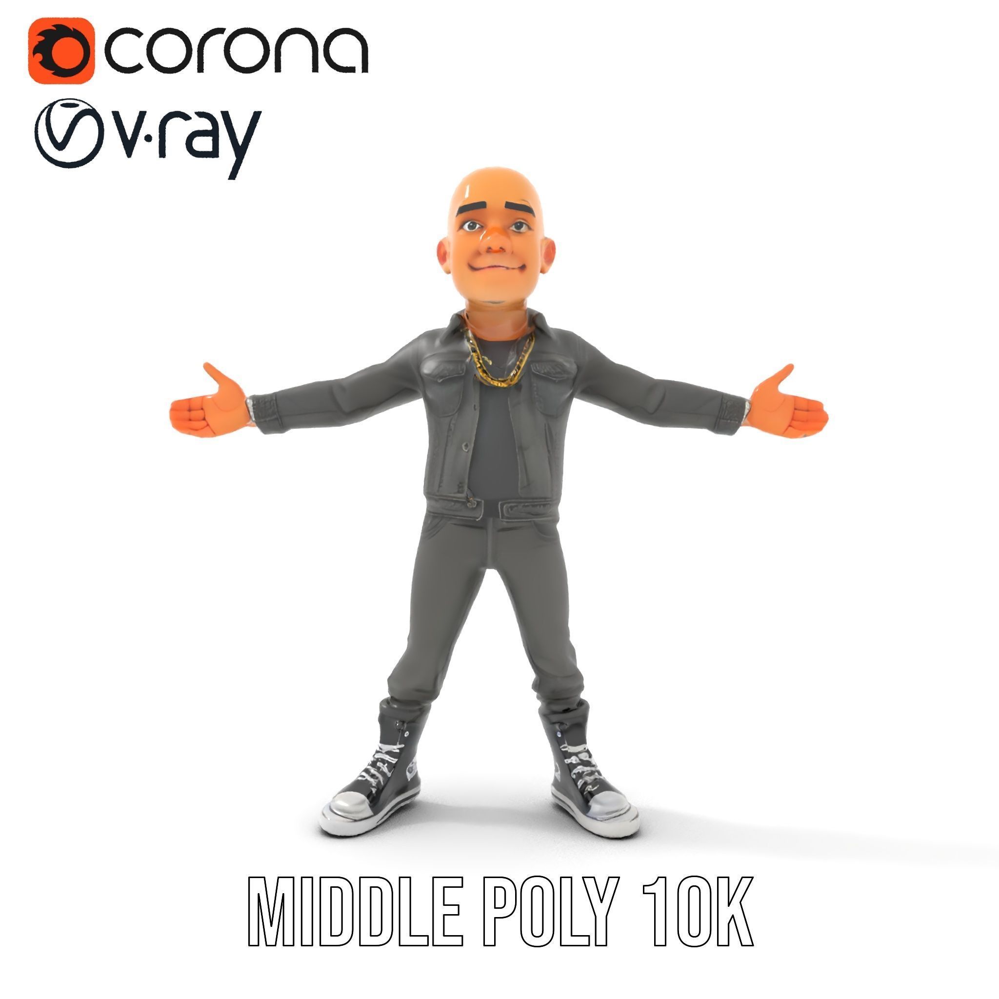 Bald Urban Character with Casual Attire  Rigged and Animated Low-poly 3D model_21