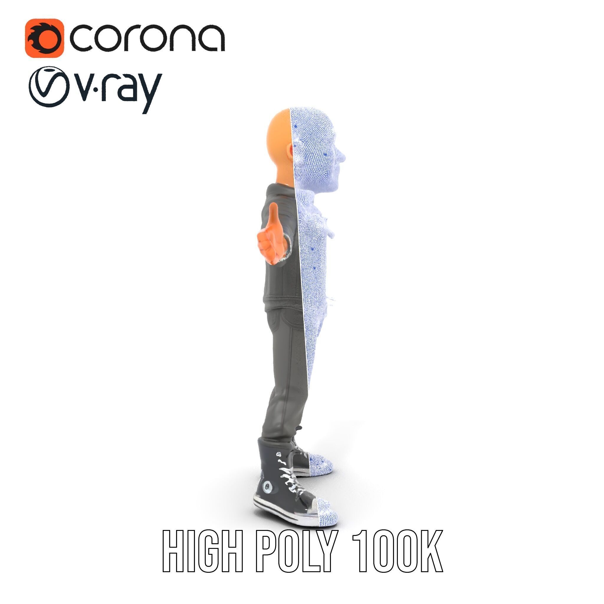 Bald Urban Character with Casual Attire  Rigged and Animated Low-poly 3D model_31