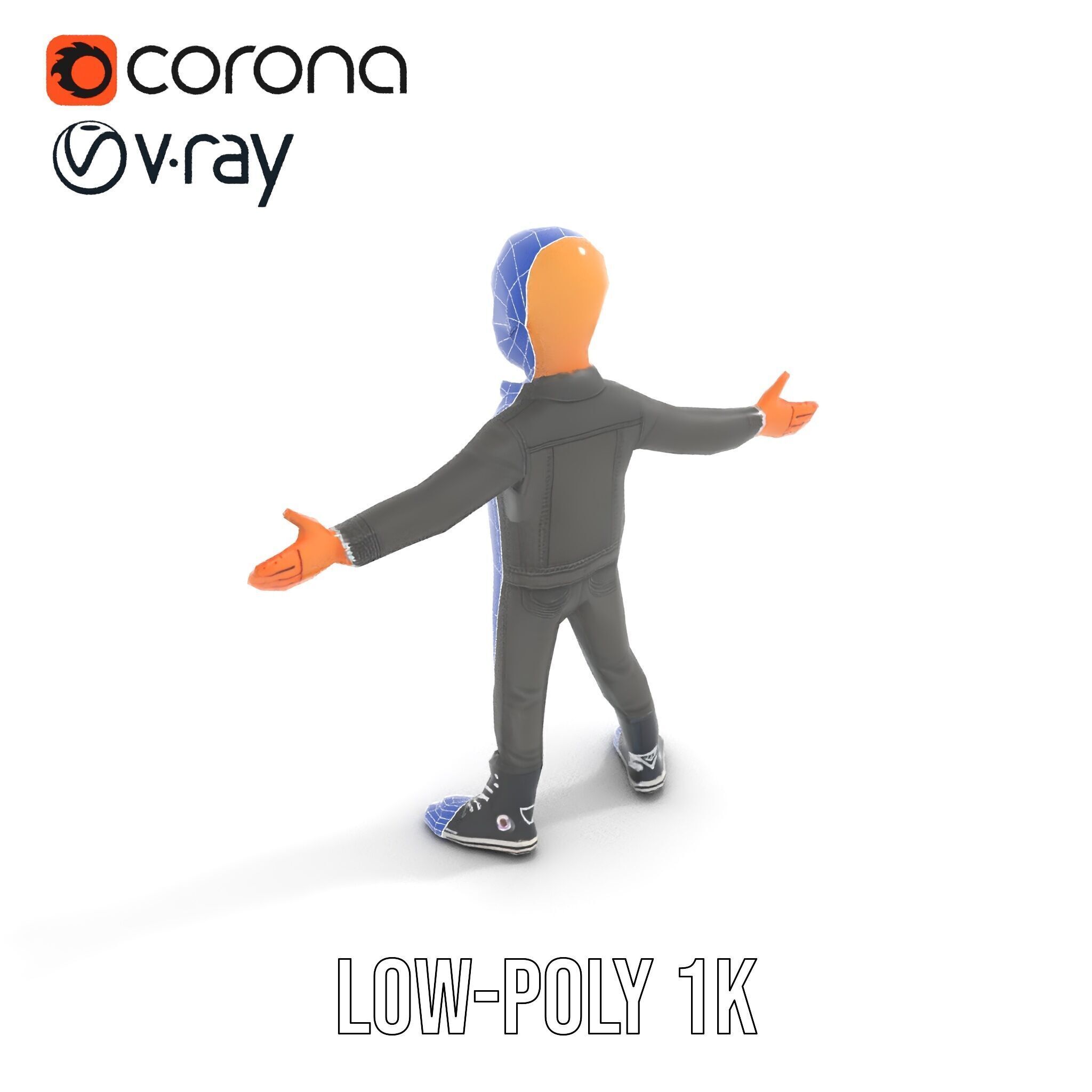 Bald Urban Character with Casual Attire  Rigged and Animated Low-poly 3D model_27