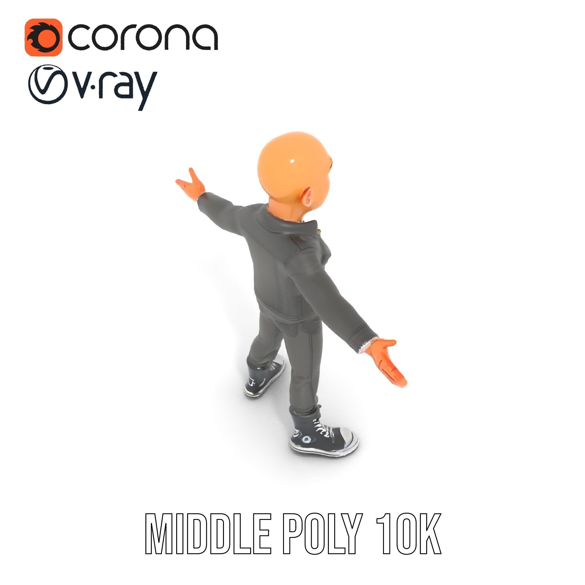 Bald Urban Character with Casual Attire  Rigged and Animated Low-poly 3D model_12