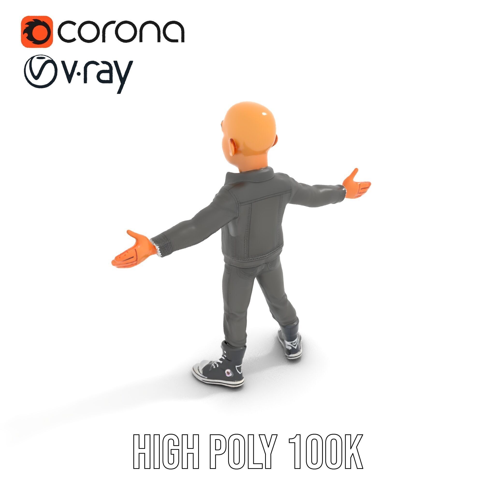 Bald Urban Character with Casual Attire  Rigged and Animated Low-poly 3D model_9