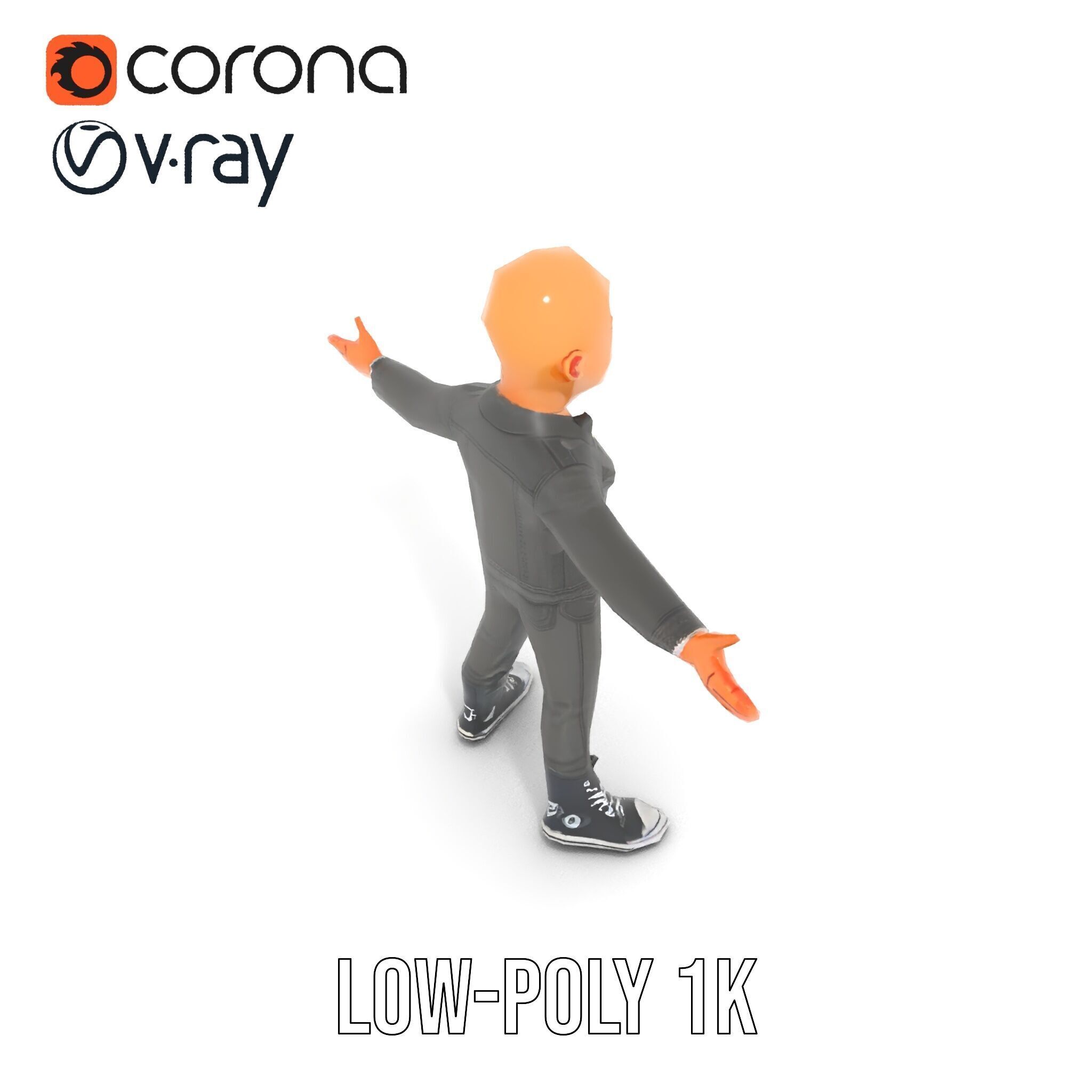 Bald Urban Character with Casual Attire  Rigged and Animated Low-poly 3D model_16