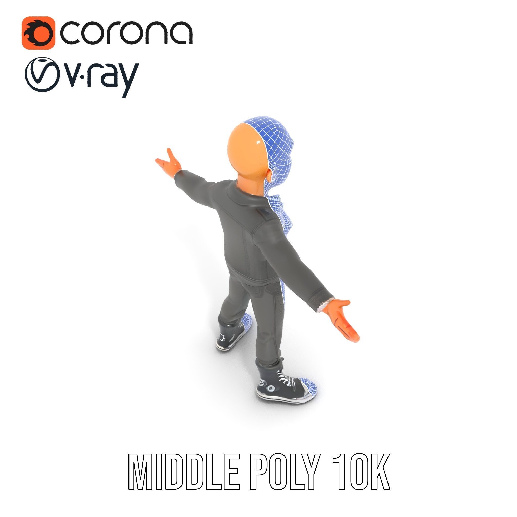 Bald Urban Character with Casual Attire  Rigged and Animated Low-poly 3D model_23