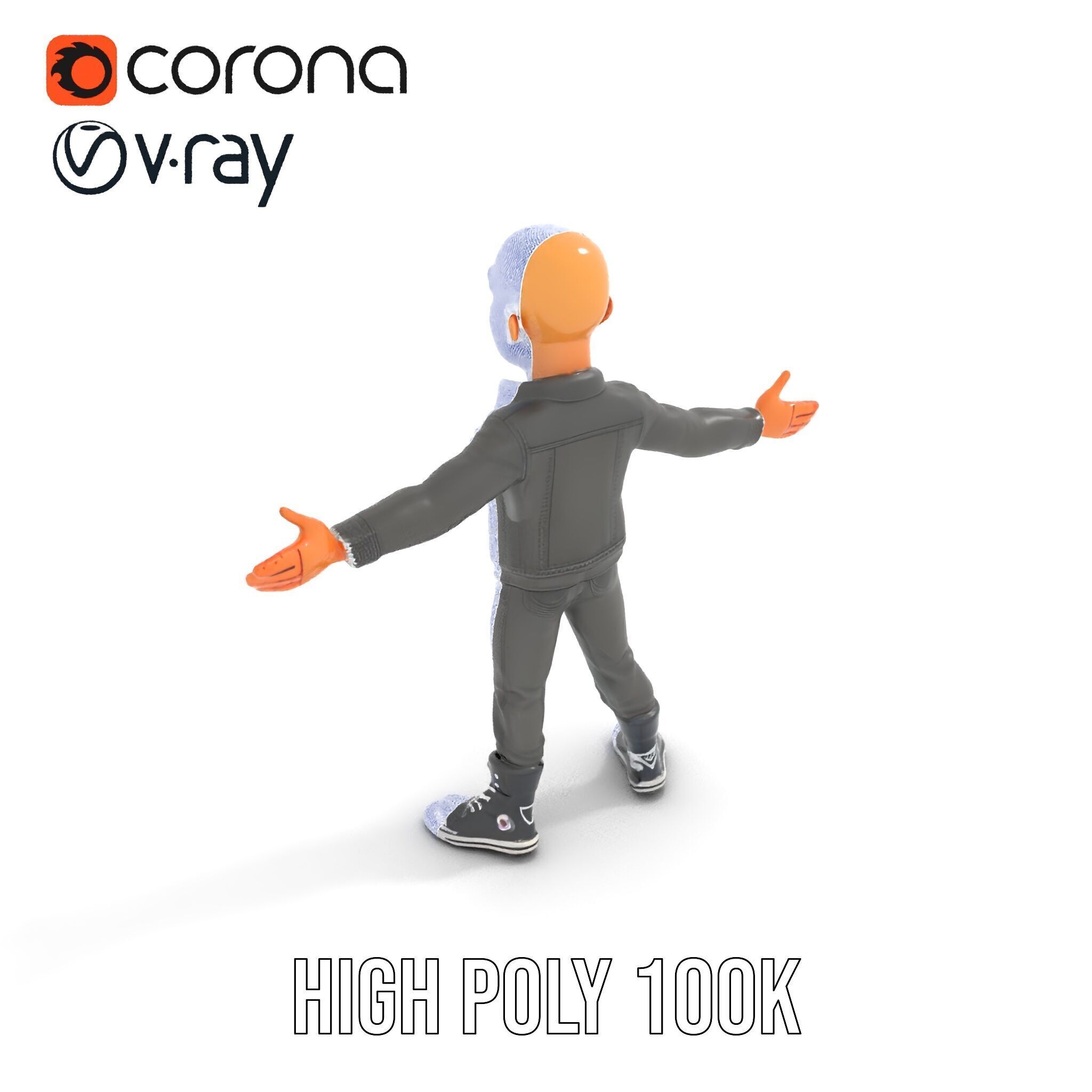 Bald Urban Character with Casual Attire  Rigged and Animated Low-poly 3D model_17