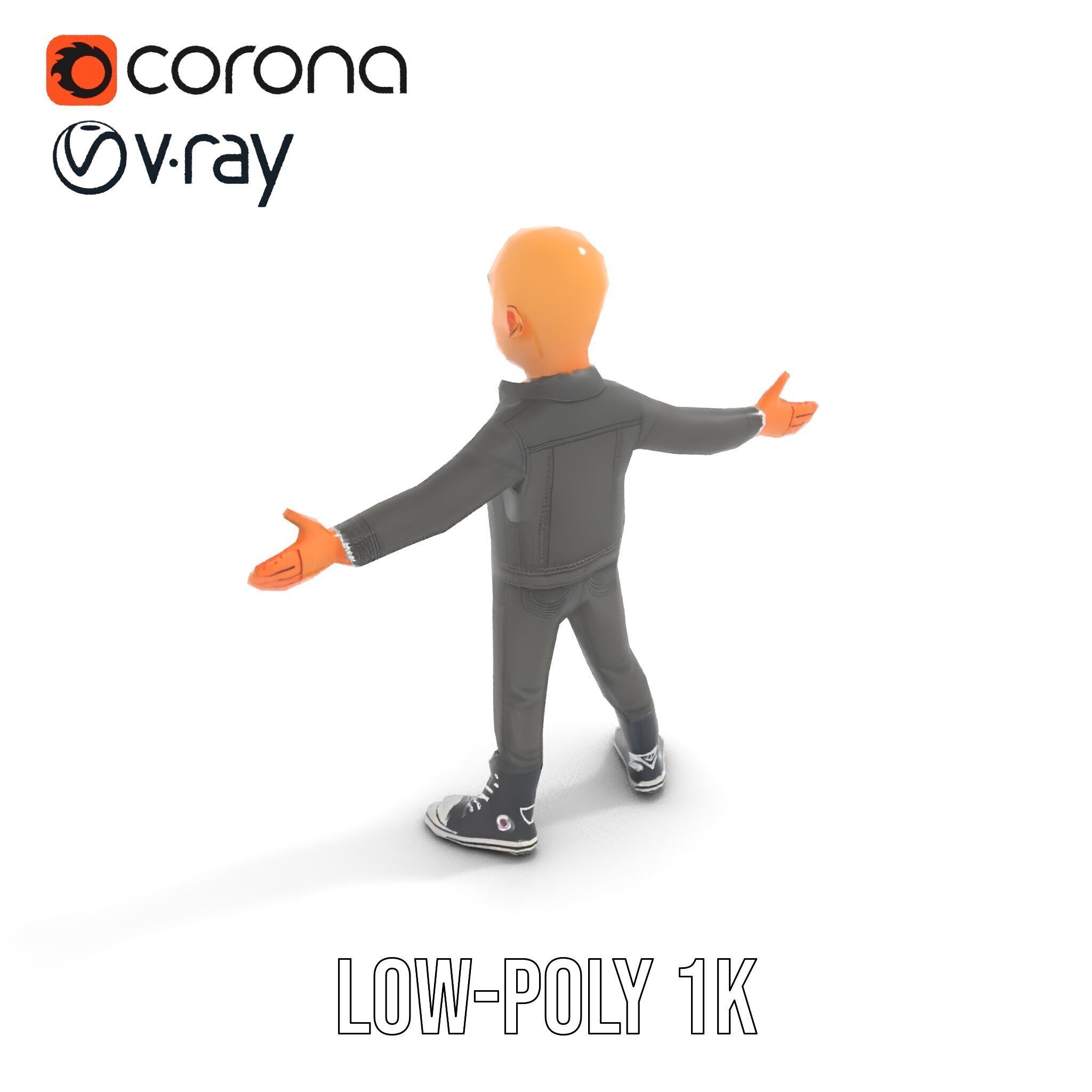 Bald Urban Character with Casual Attire  Rigged and Animated Low-poly 3D model_11