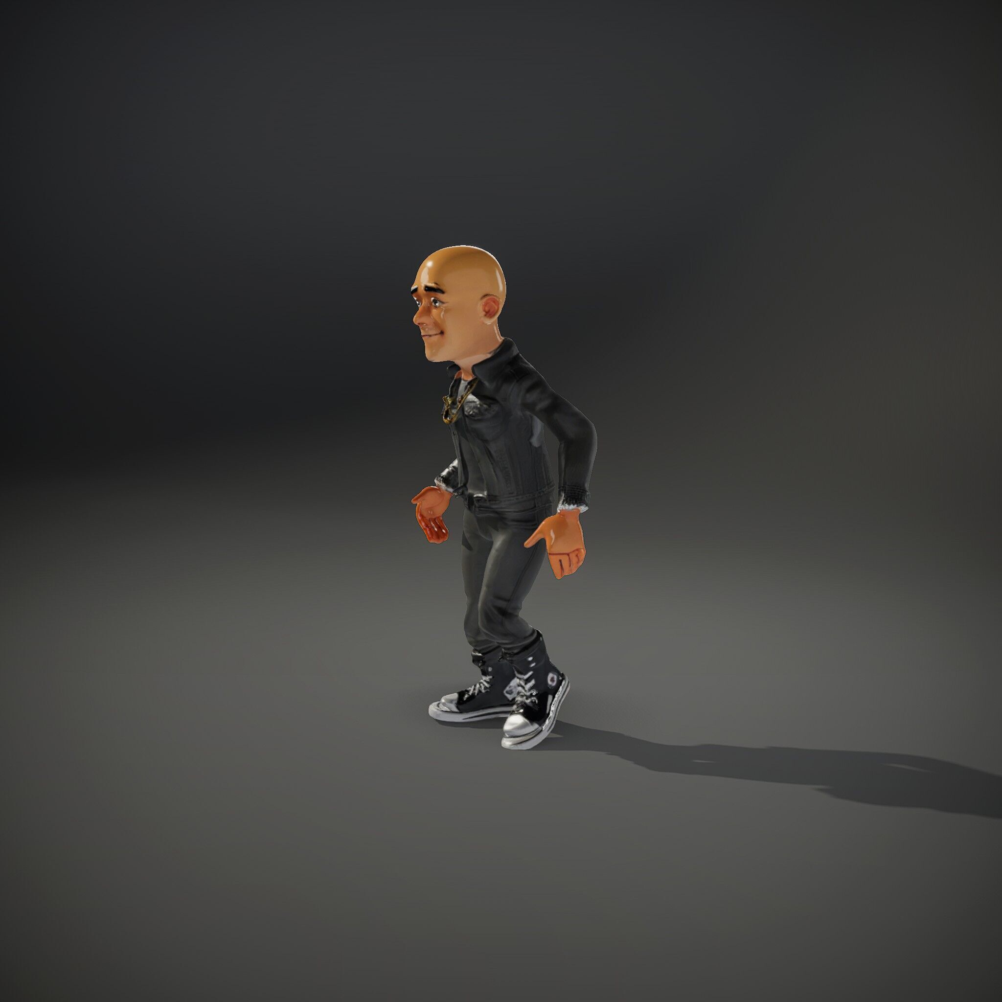 Bald Urban Character with Casual Attire  Rigged and Animated Low-poly 3D model_36