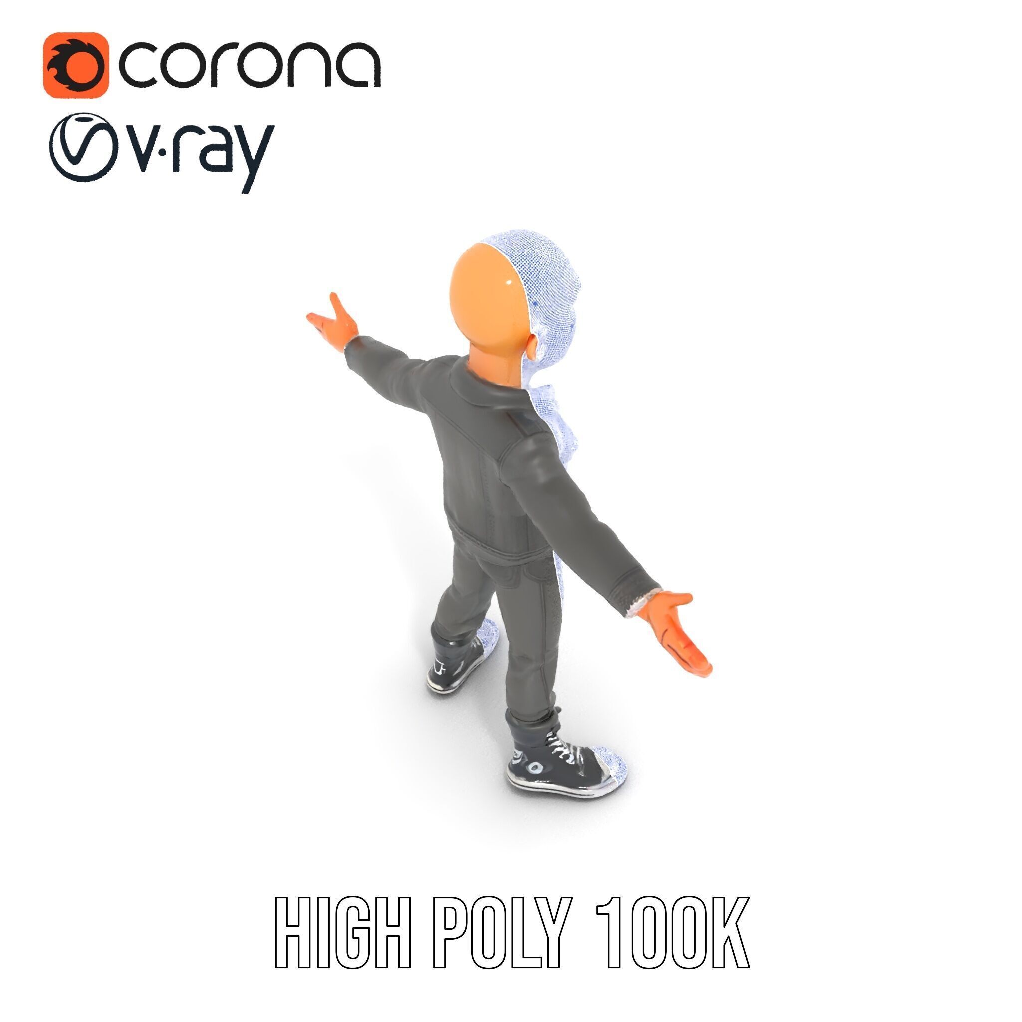 Bald Urban Character with Casual Attire  Rigged and Animated Low-poly 3D model_25