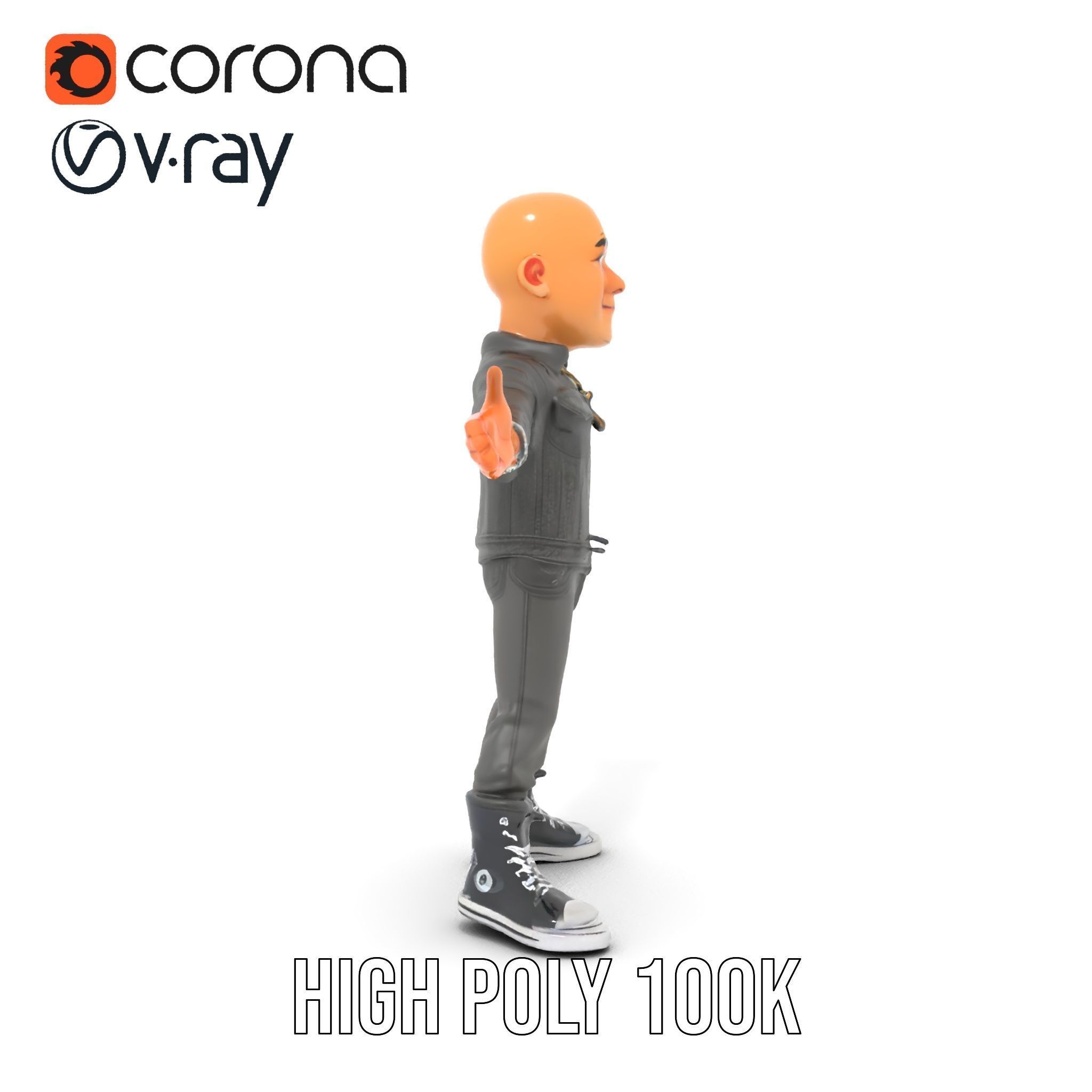 Bald Urban Character with Casual Attire  Rigged and Animated Low-poly 3D model_28