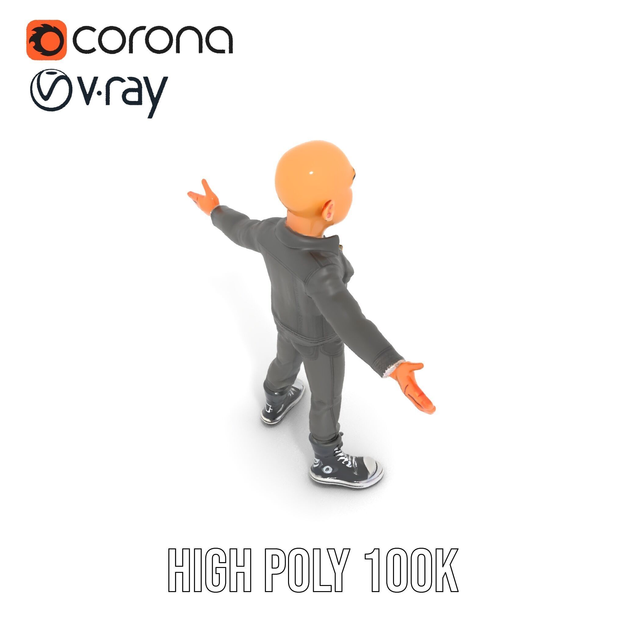 Bald Urban Character with Casual Attire  Rigged and Animated Low-poly 3D model_14