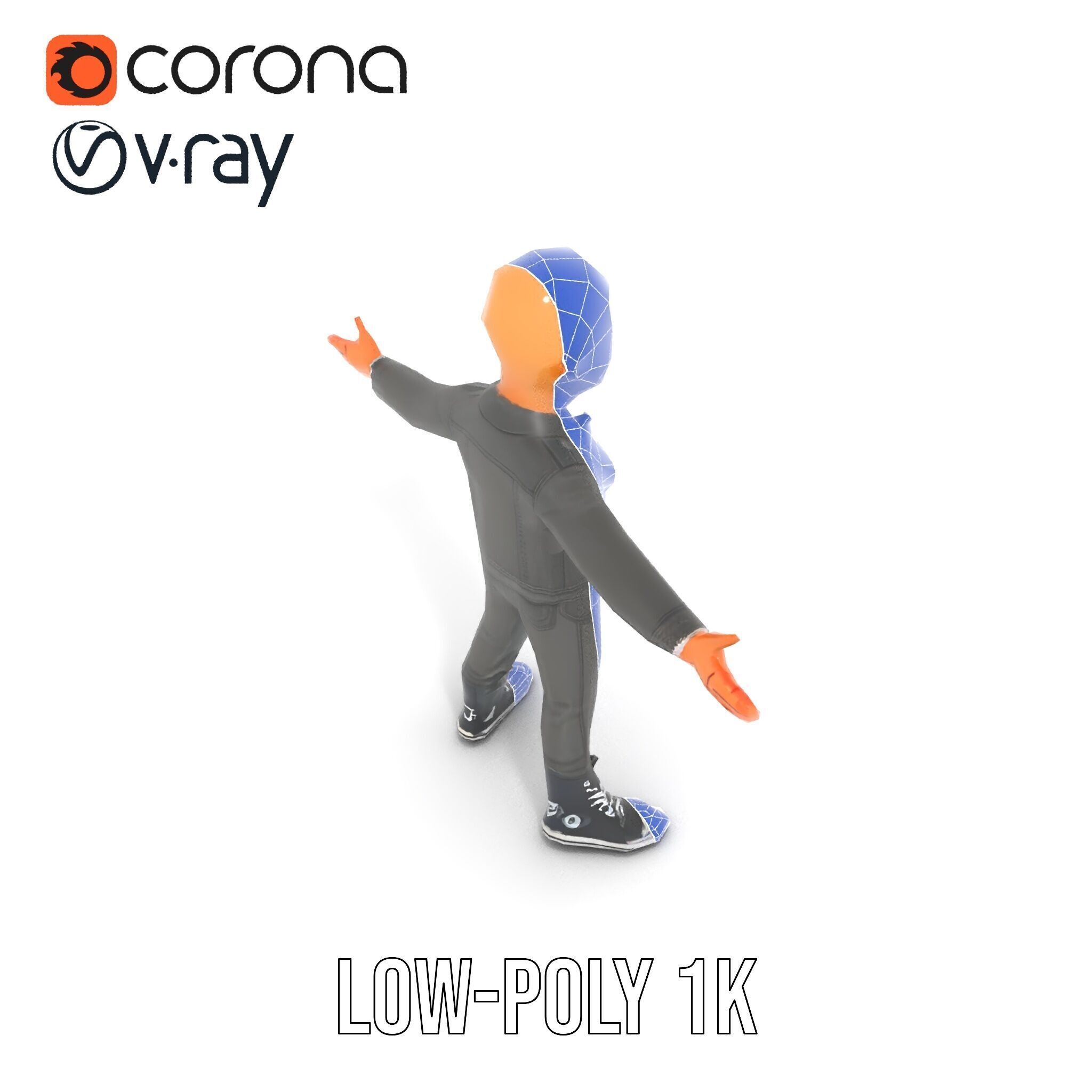 Bald Urban Character with Casual Attire  Rigged and Animated Low-poly 3D model_13