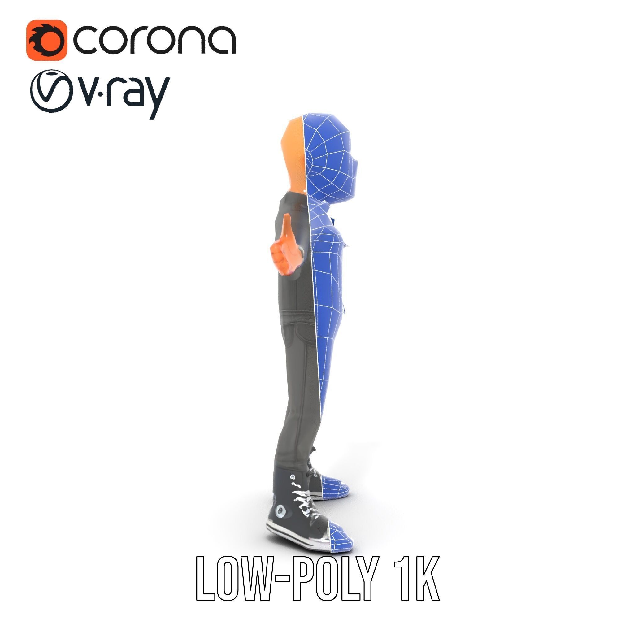 Bald Urban Character with Casual Attire  Rigged and Animated Low-poly 3D model_30