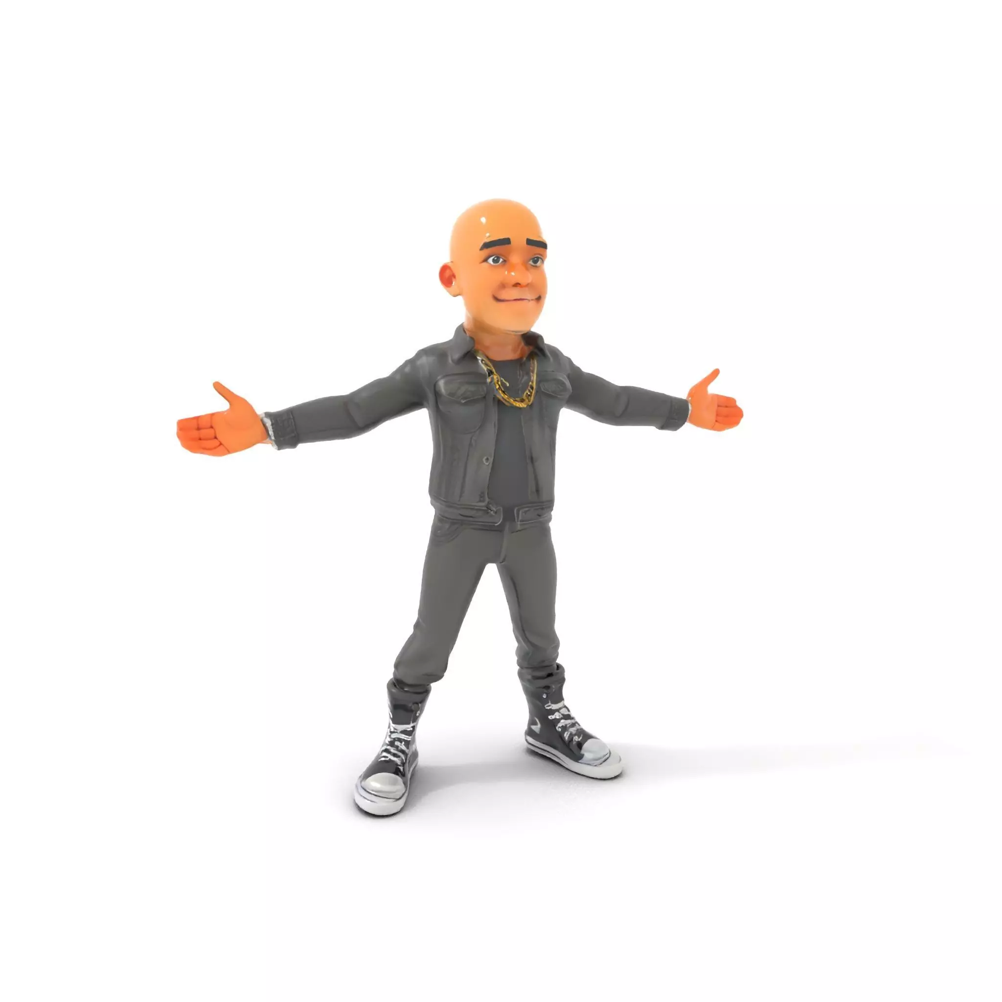 Bald Urban Character with Casual Attire  Rigged and Animated Low-poly 3D model_0