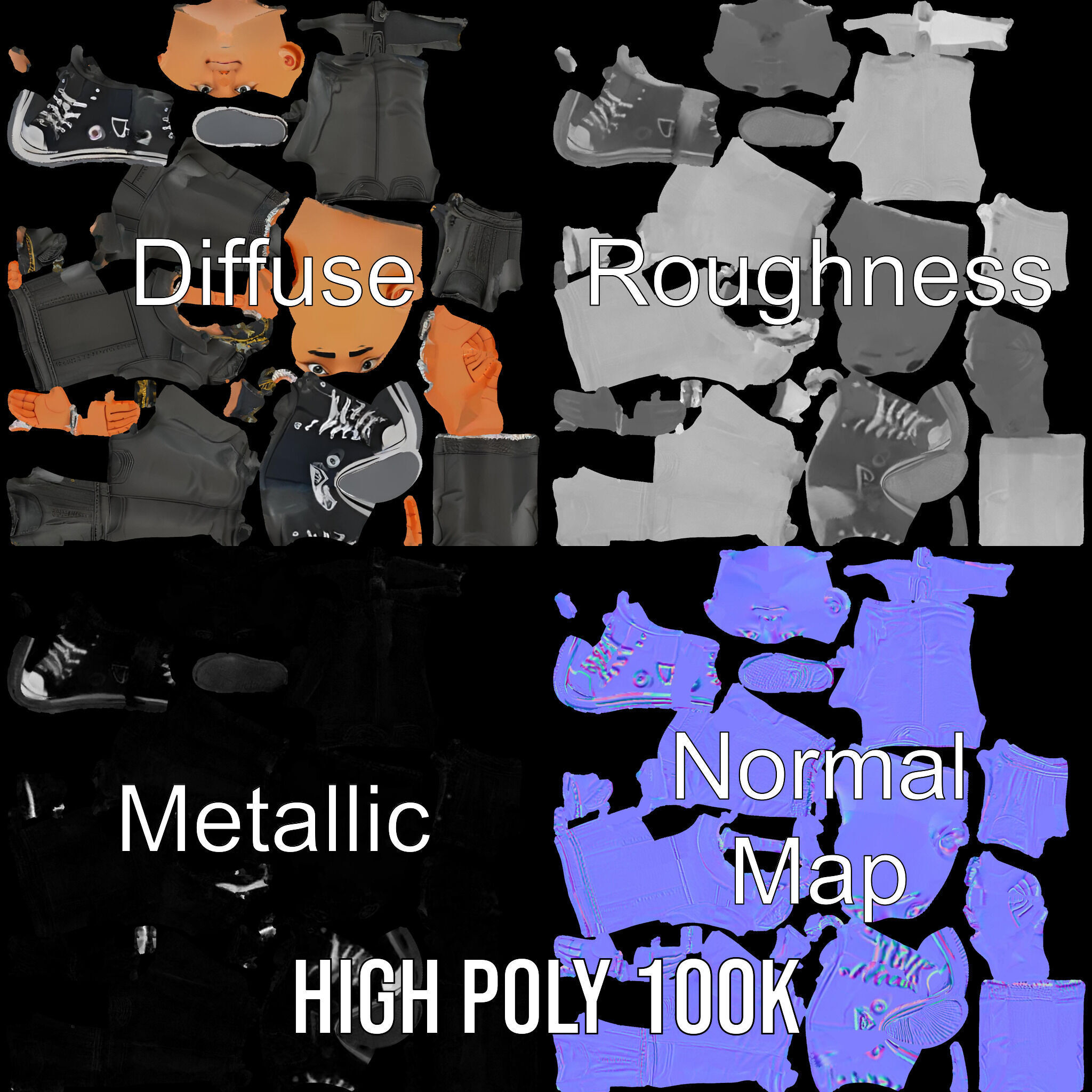 Bald Urban Character with Casual Attire  Rigged and Animated Low-poly 3D model_3