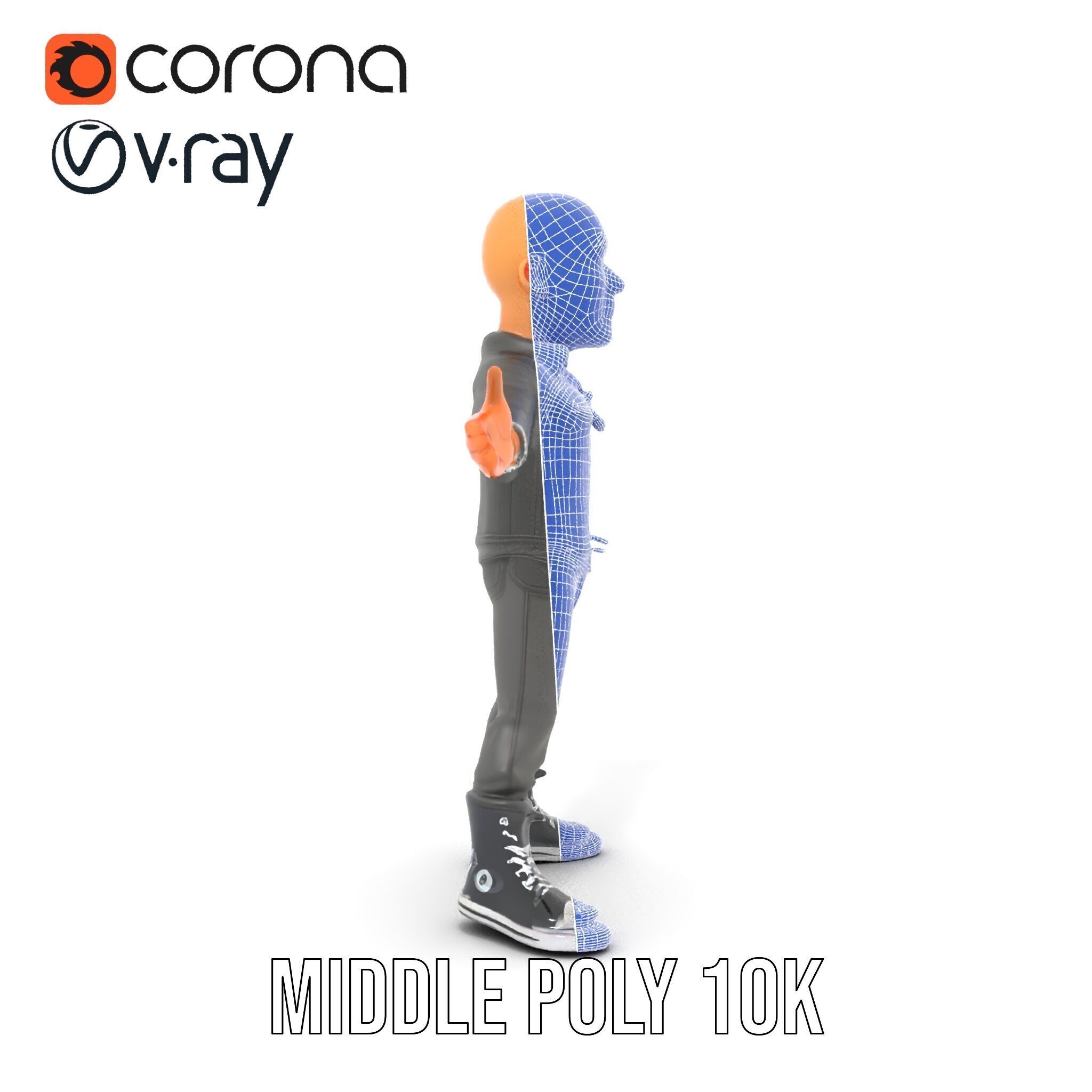 Bald Urban Character with Casual Attire  Rigged and Animated Low-poly 3D model_29