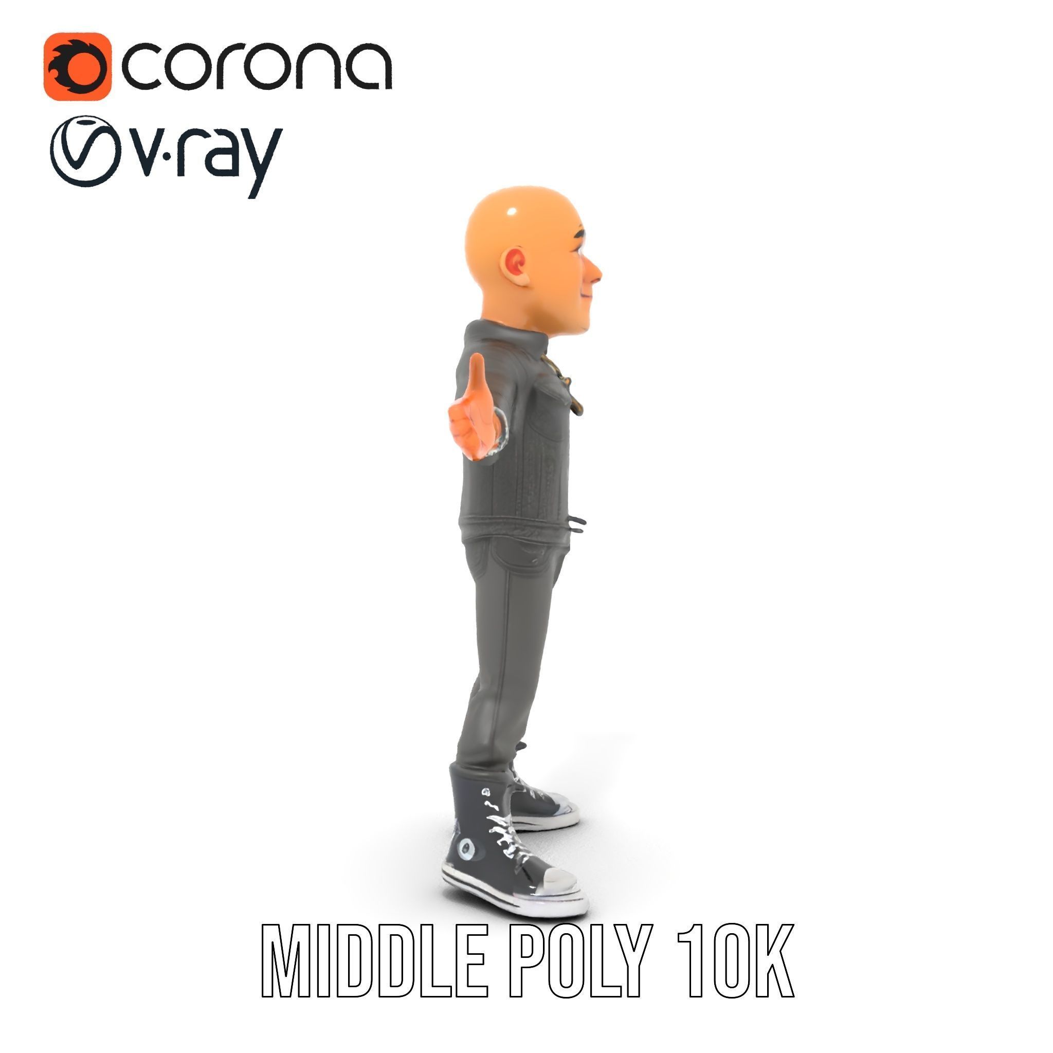 Bald Urban Character with Casual Attire  Rigged and Animated Low-poly 3D model_26