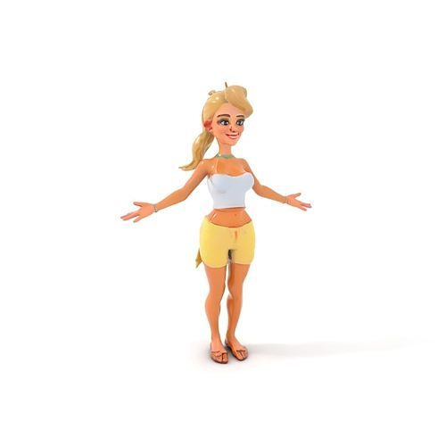Animated Summer Girl Character Rigged and Animated with PBR T... Low-poly 3D model
