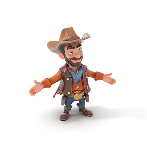 Cartoon Cowboy Character Model  Fully Rigged and Animated Low-poly 3D model