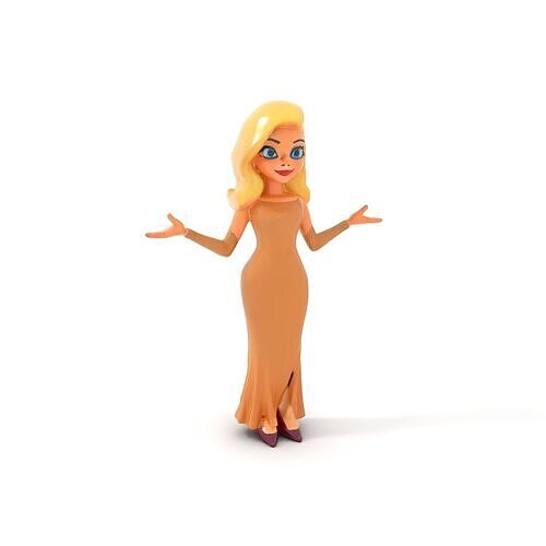 Elegant Evening Attire Blonde Character Rigged and Animated Low-poly 3D model