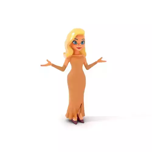 Elegant Evening Attire Blonde Character Rigged and Animated Low-poly 3D model