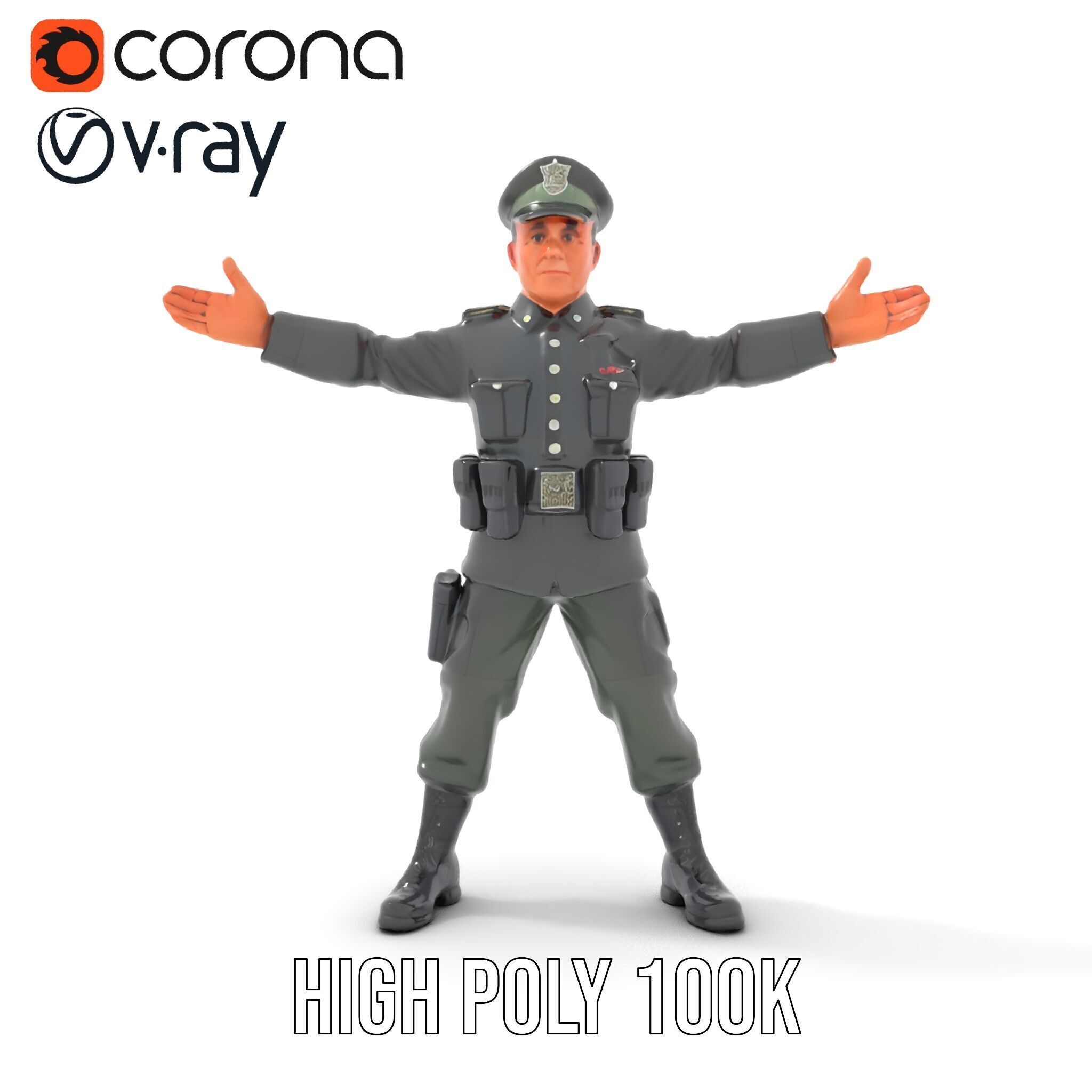 Military Officer Rigged and Animated Character Model D Low-poly 3D model_26