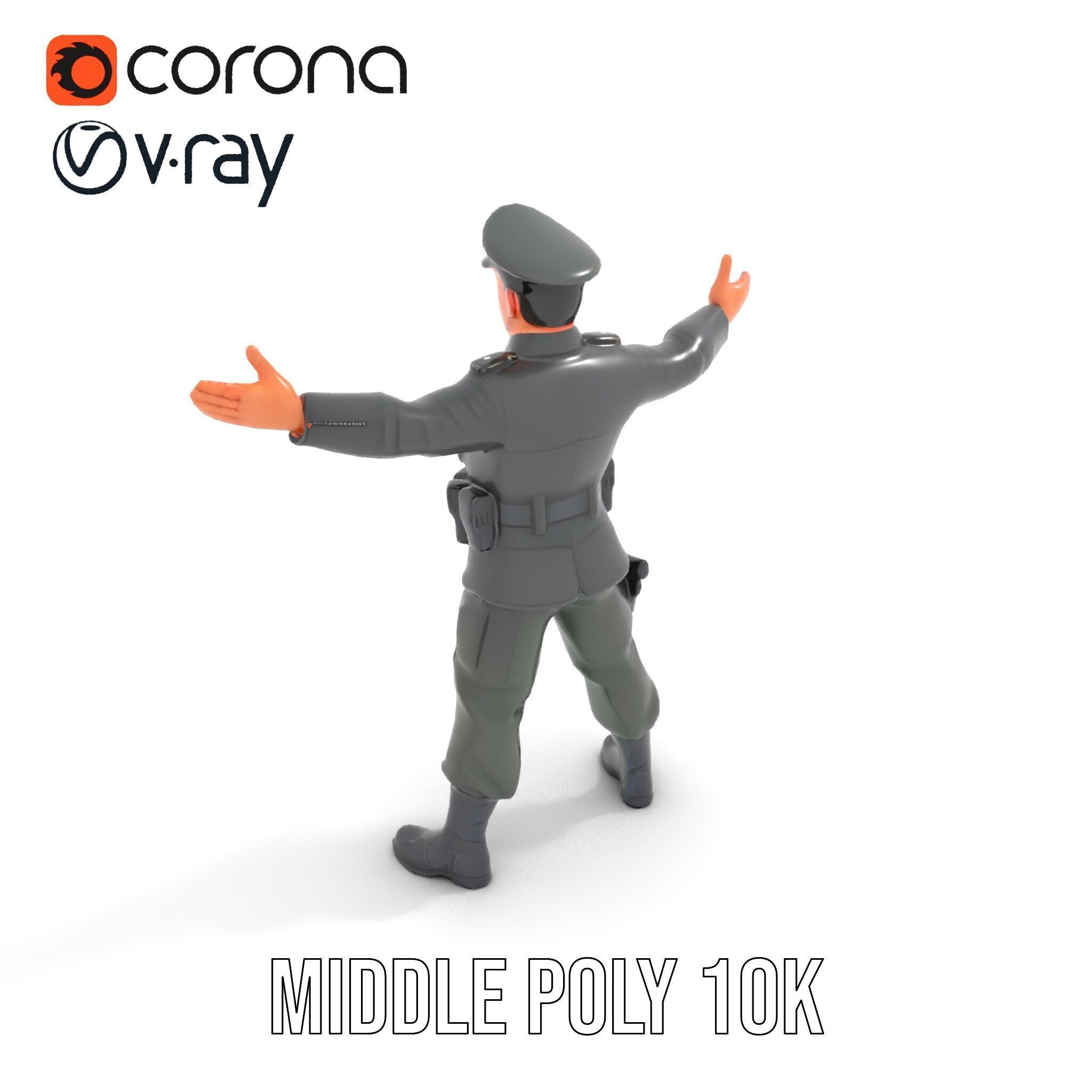 Military Officer Rigged and Animated Character Model D Low-poly 3D model_18