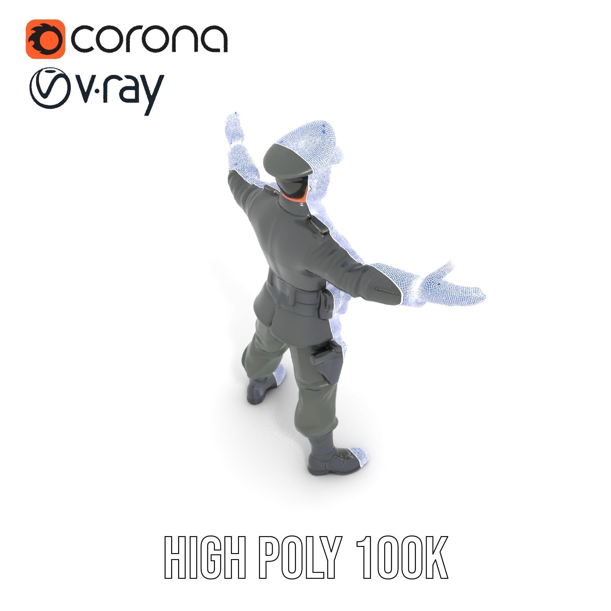 Military Officer Rigged and Animated Character Model D Low-poly 3D model_34