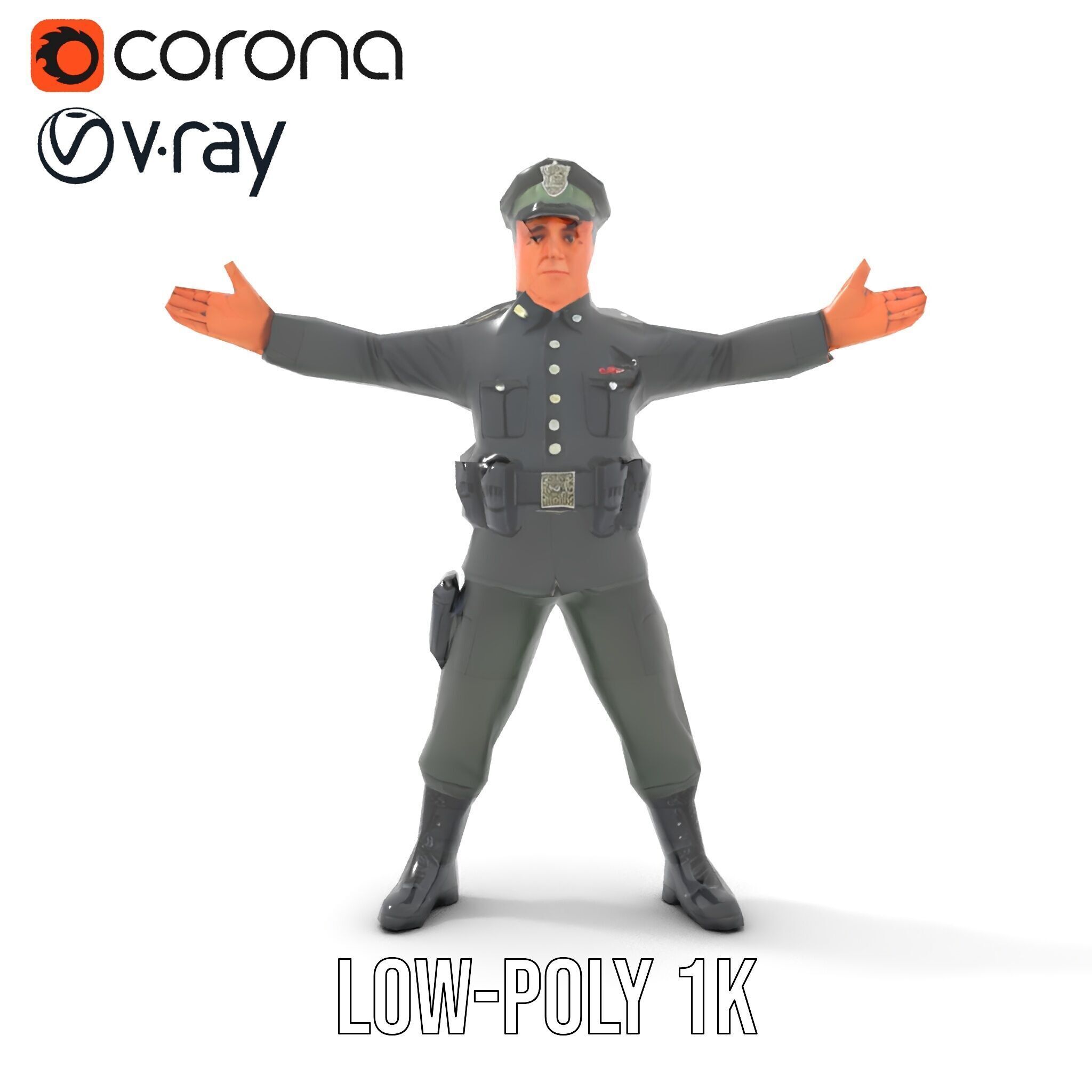 Military Officer Rigged and Animated Character Model D Low-poly 3D model_14