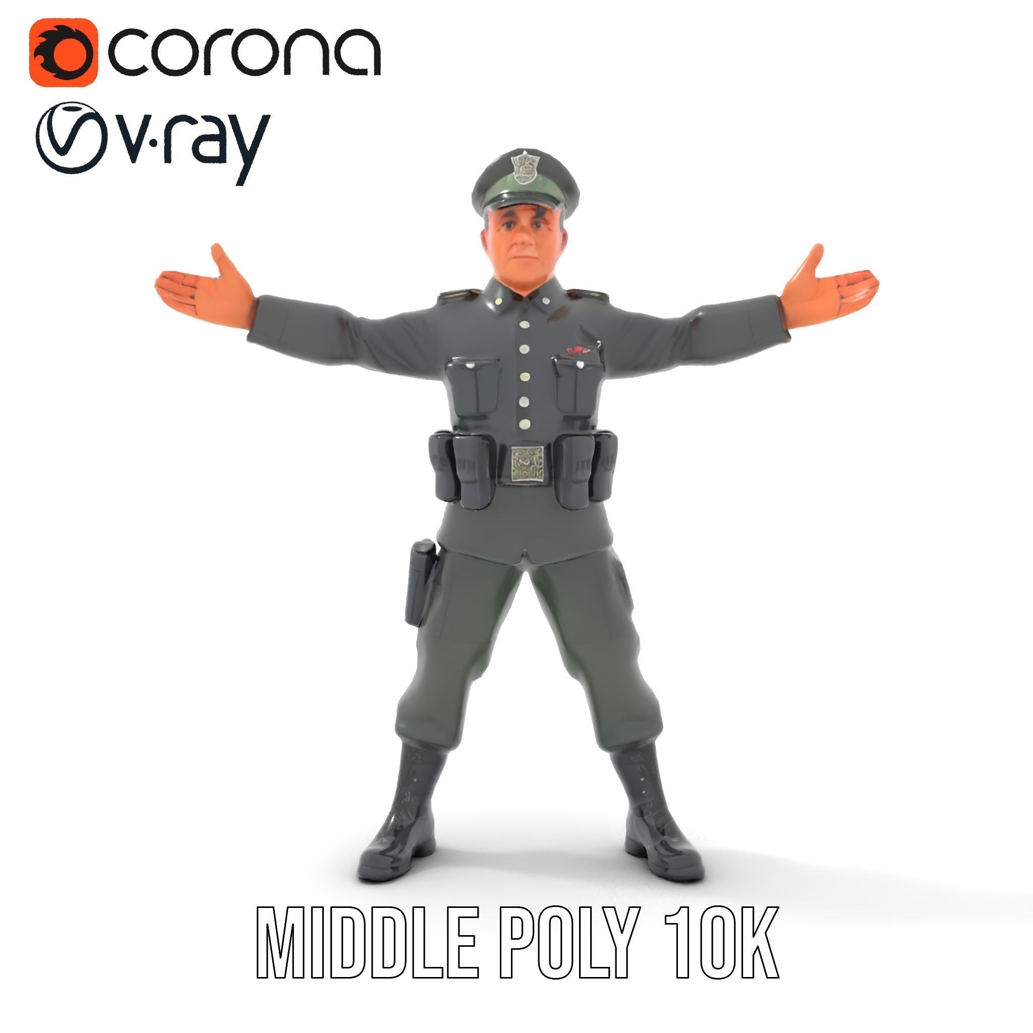 Military Officer Rigged and Animated Character Model D Low-poly 3D model_13