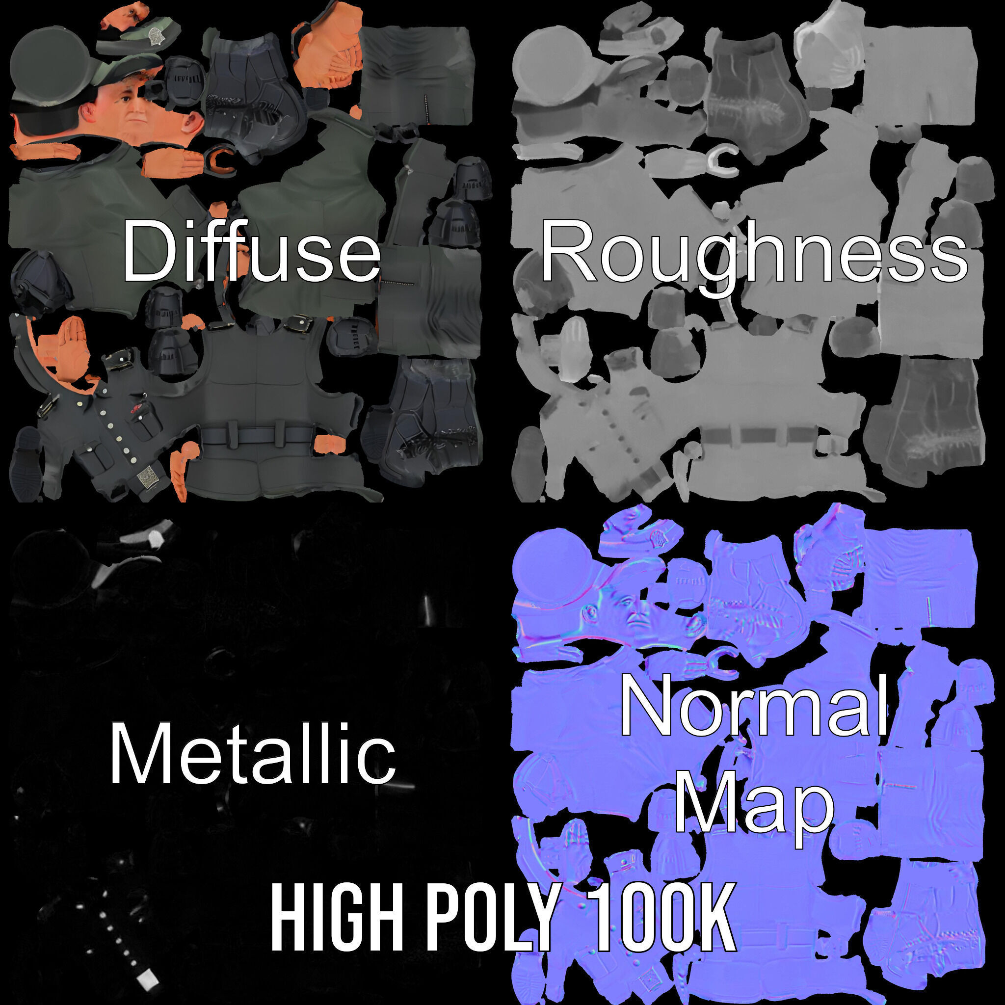 Military Officer Rigged and Animated Character Model D Low-poly 3D model_4