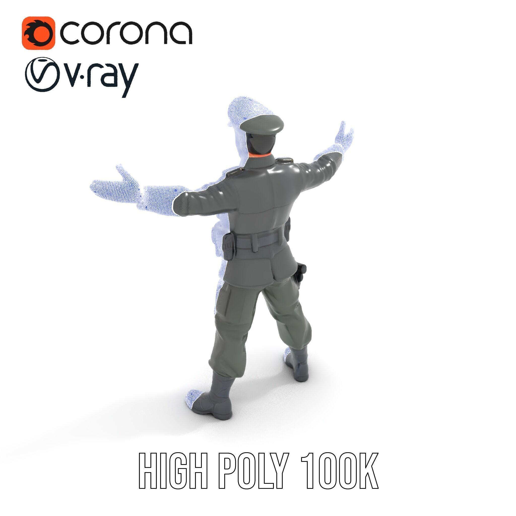Military Officer Rigged and Animated Character Model D Low-poly 3D model_32