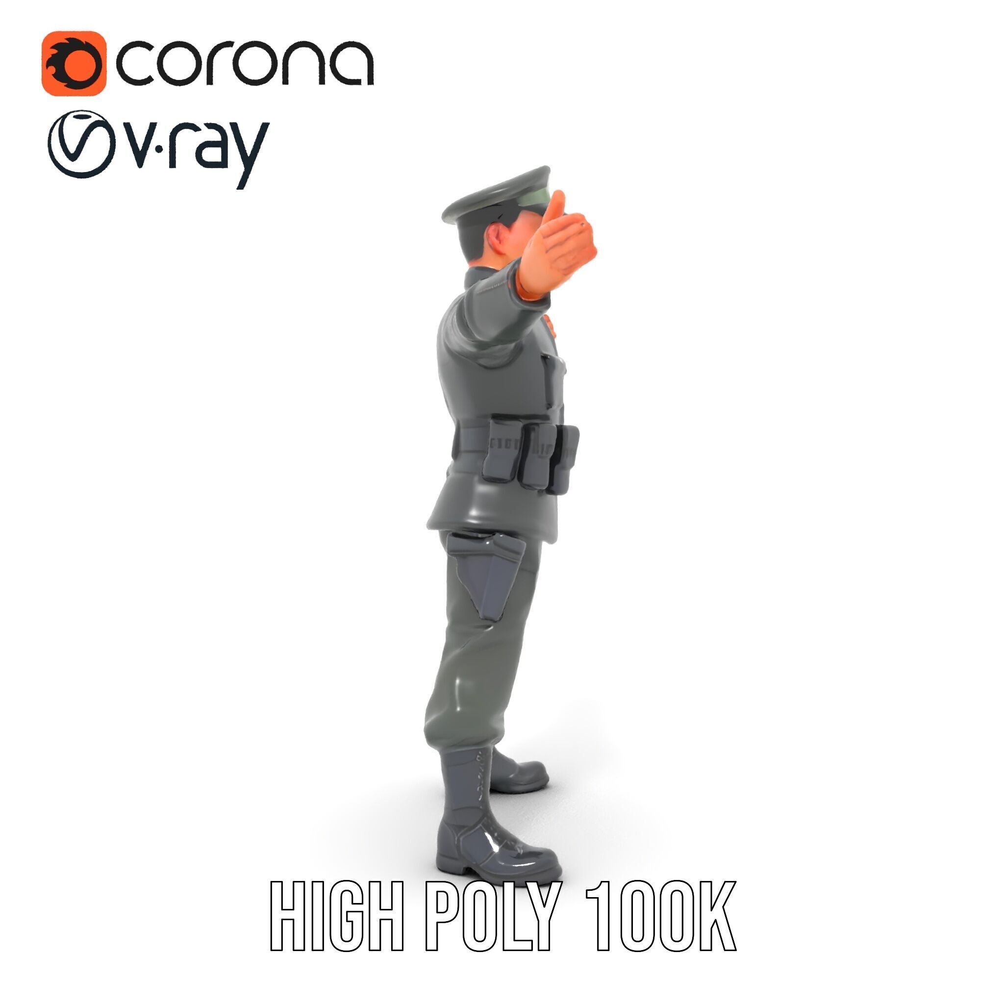 Military Officer Rigged and Animated Character Model D Low-poly 3D model_23