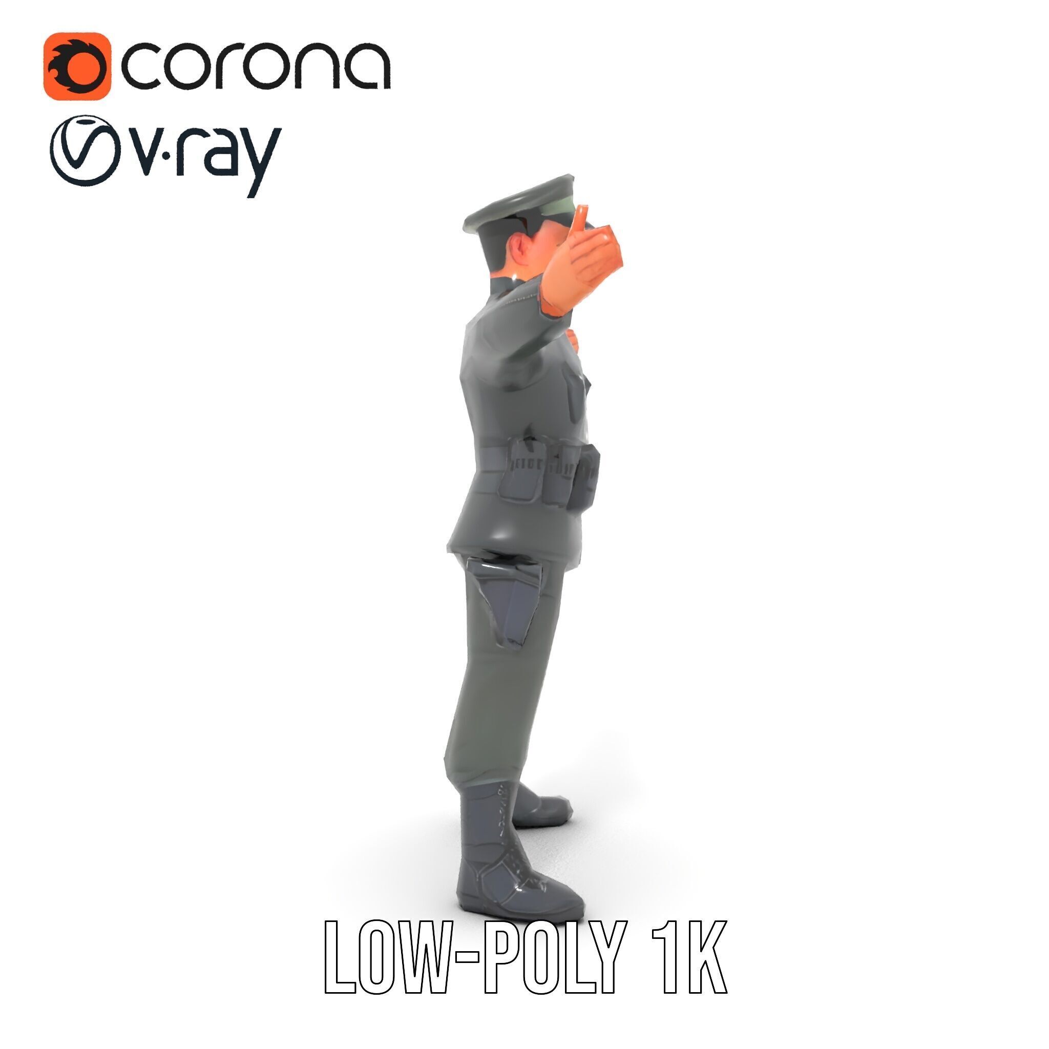 Military Officer Rigged and Animated Character Model D Low-poly 3D model_25