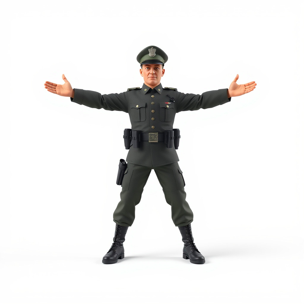 Military Officer Rigged and Animated Character Model D Low-poly 3D model_3