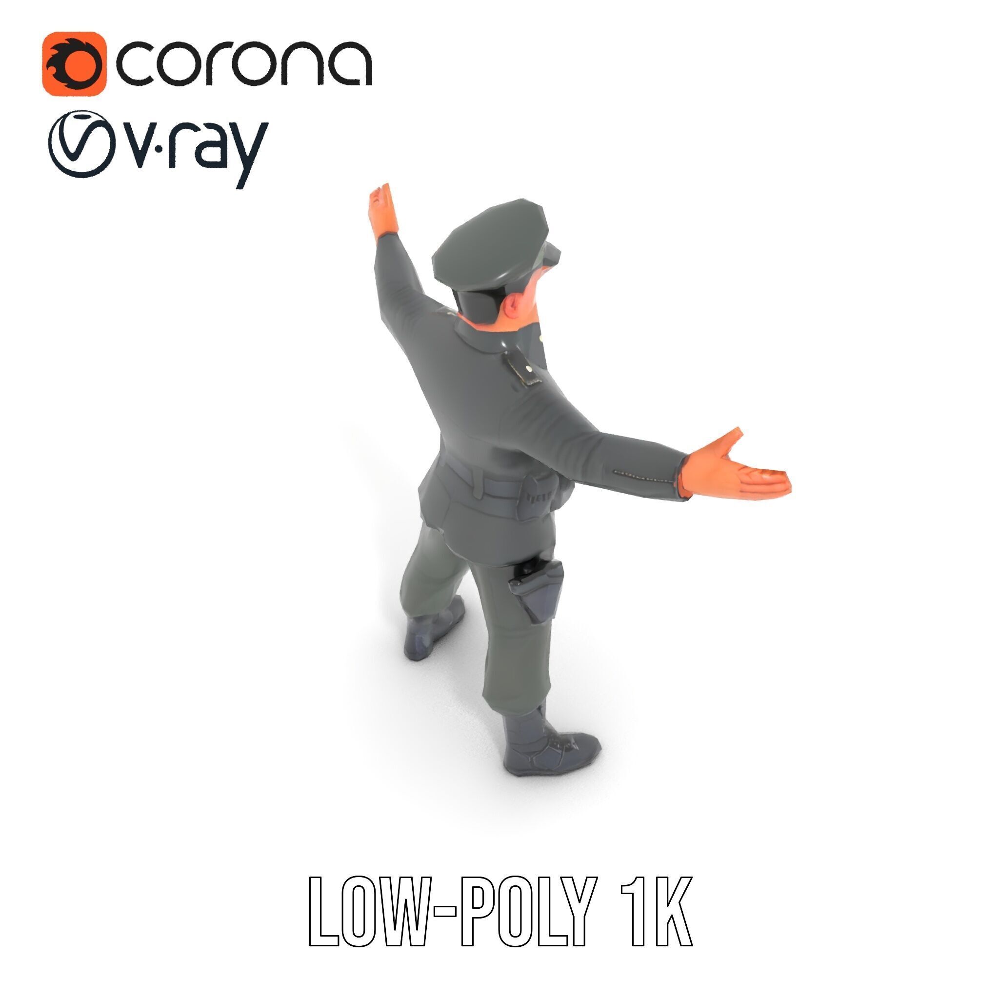 Military Officer Rigged and Animated Character Model D Low-poly 3D model_11