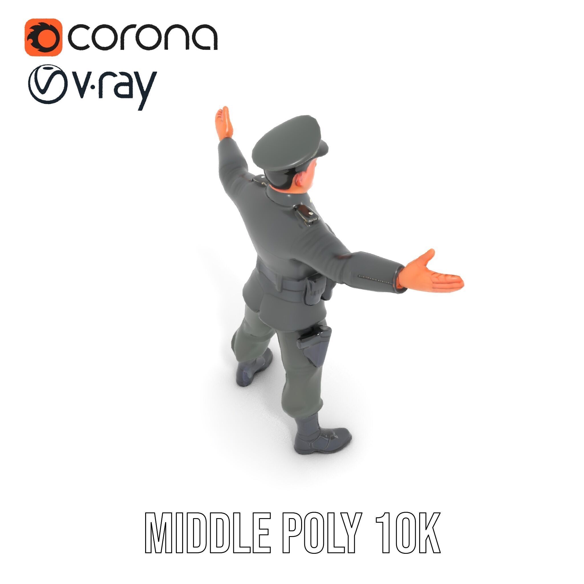 Military Officer Rigged and Animated Character Model D Low-poly 3D model_10