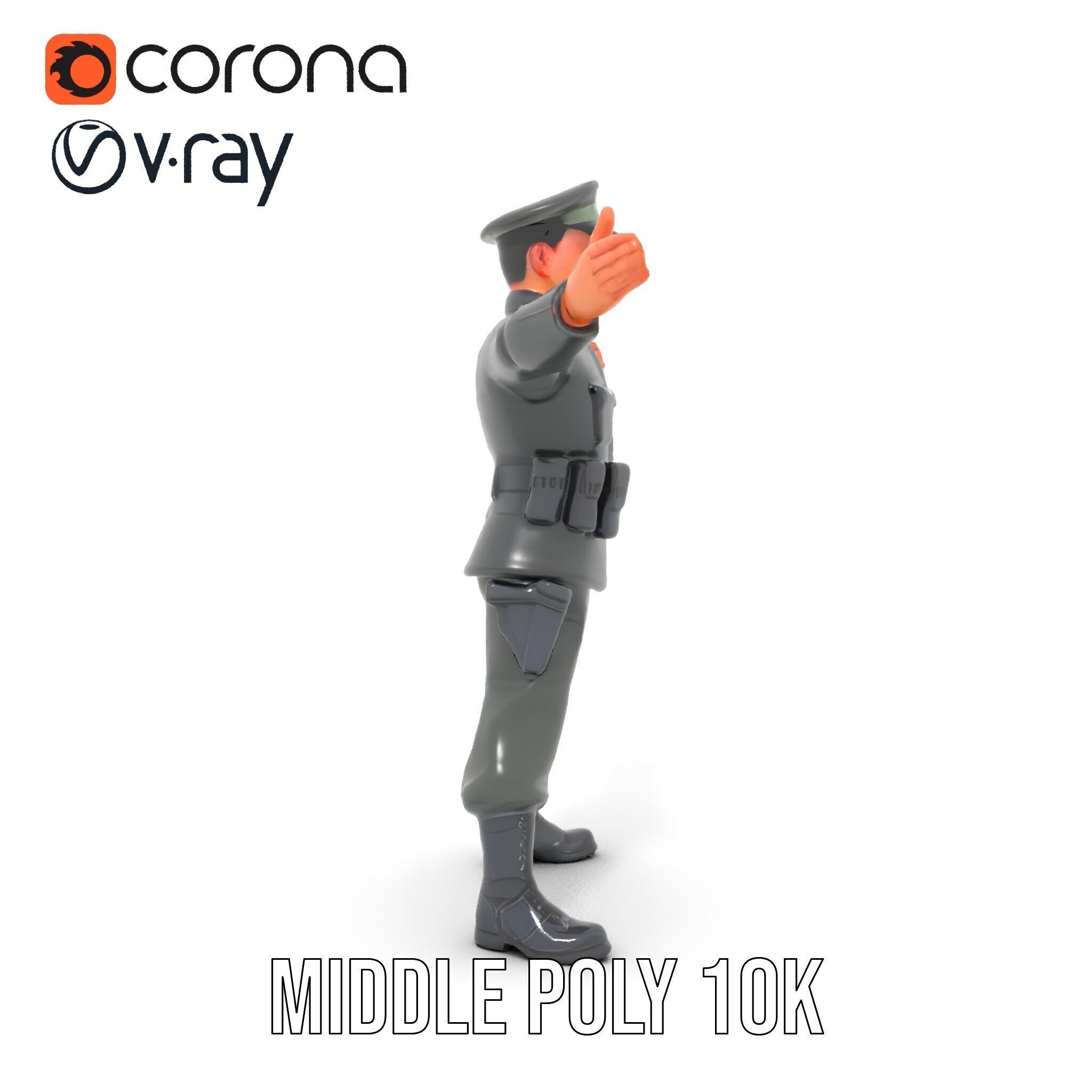 Military Officer Rigged and Animated Character Model D Low-poly 3D model_21