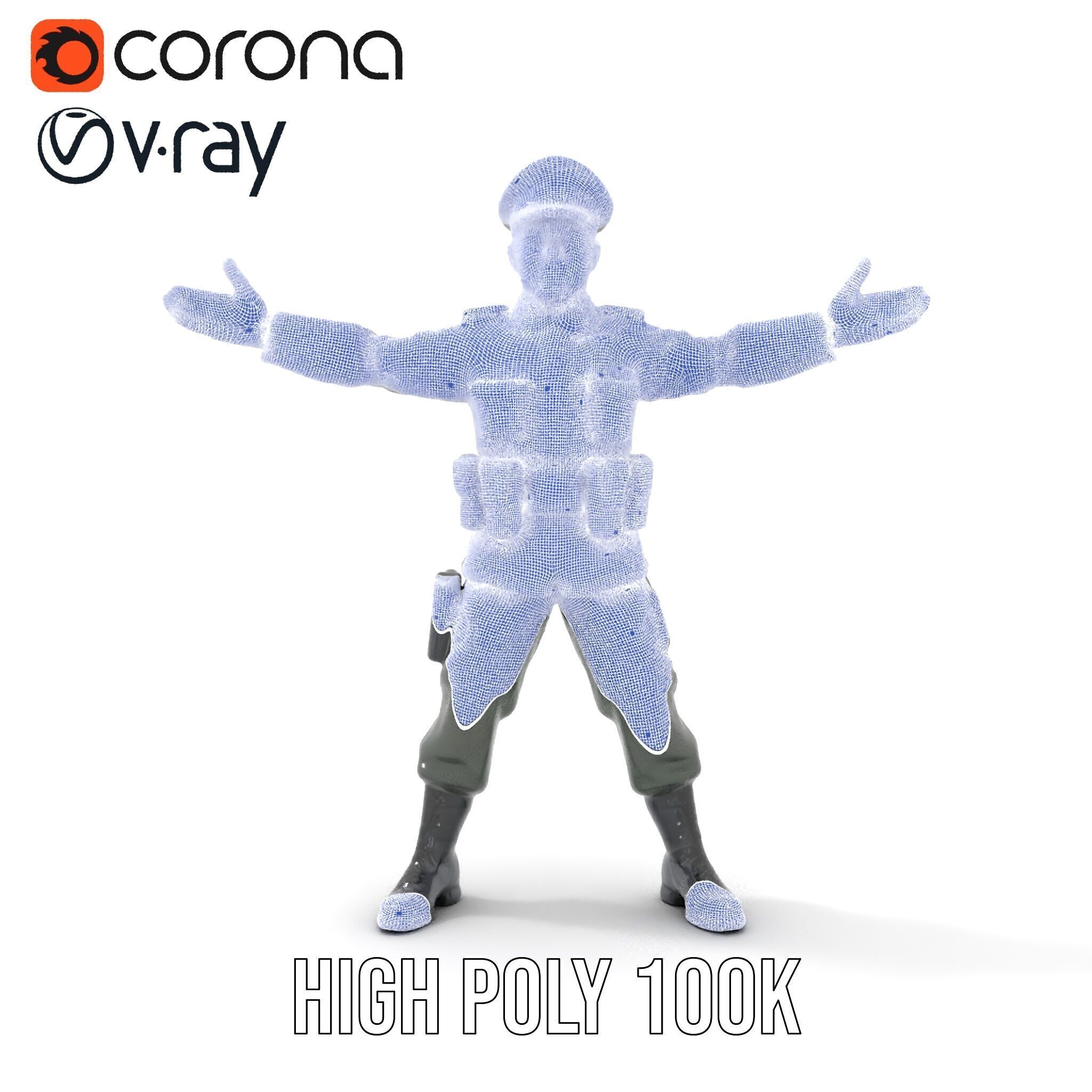 Military Officer Rigged and Animated Character Model D Low-poly 3D model_37