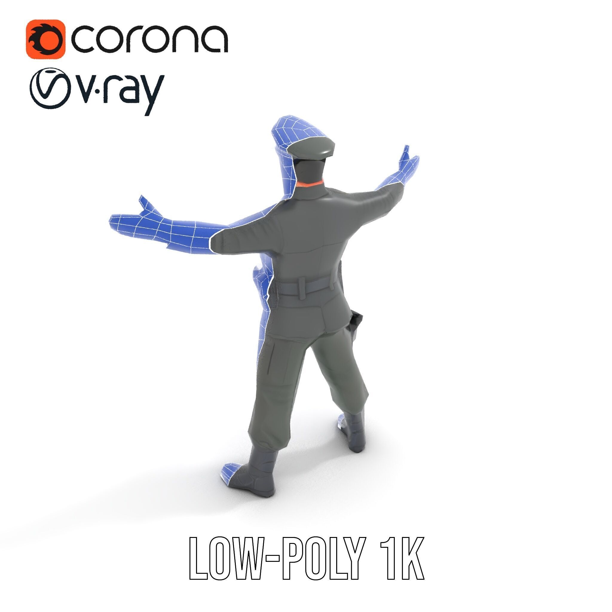 Military Officer Rigged and Animated Character Model D Low-poly 3D model_31