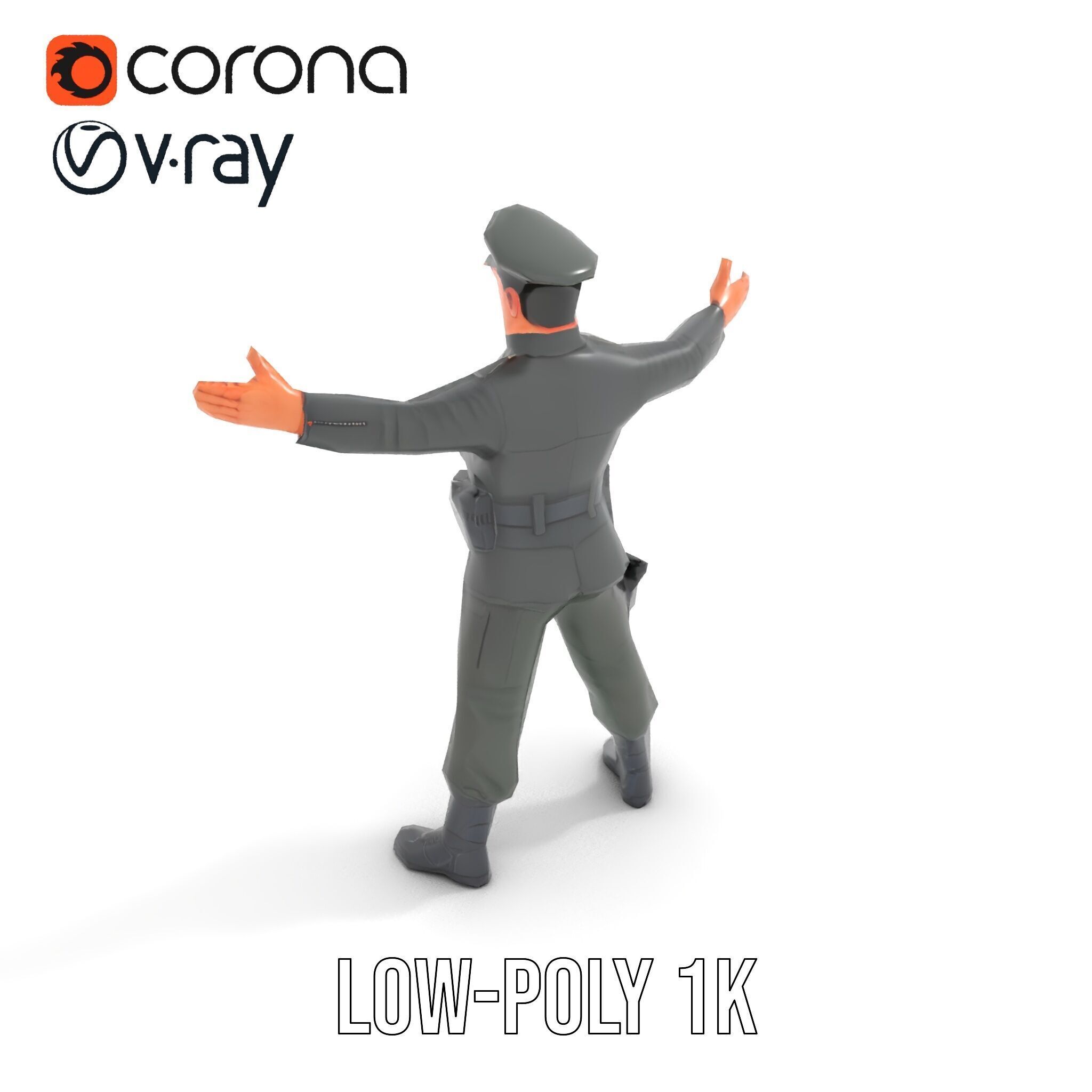 Military Officer Rigged and Animated Character Model D Low-poly 3D model_8
