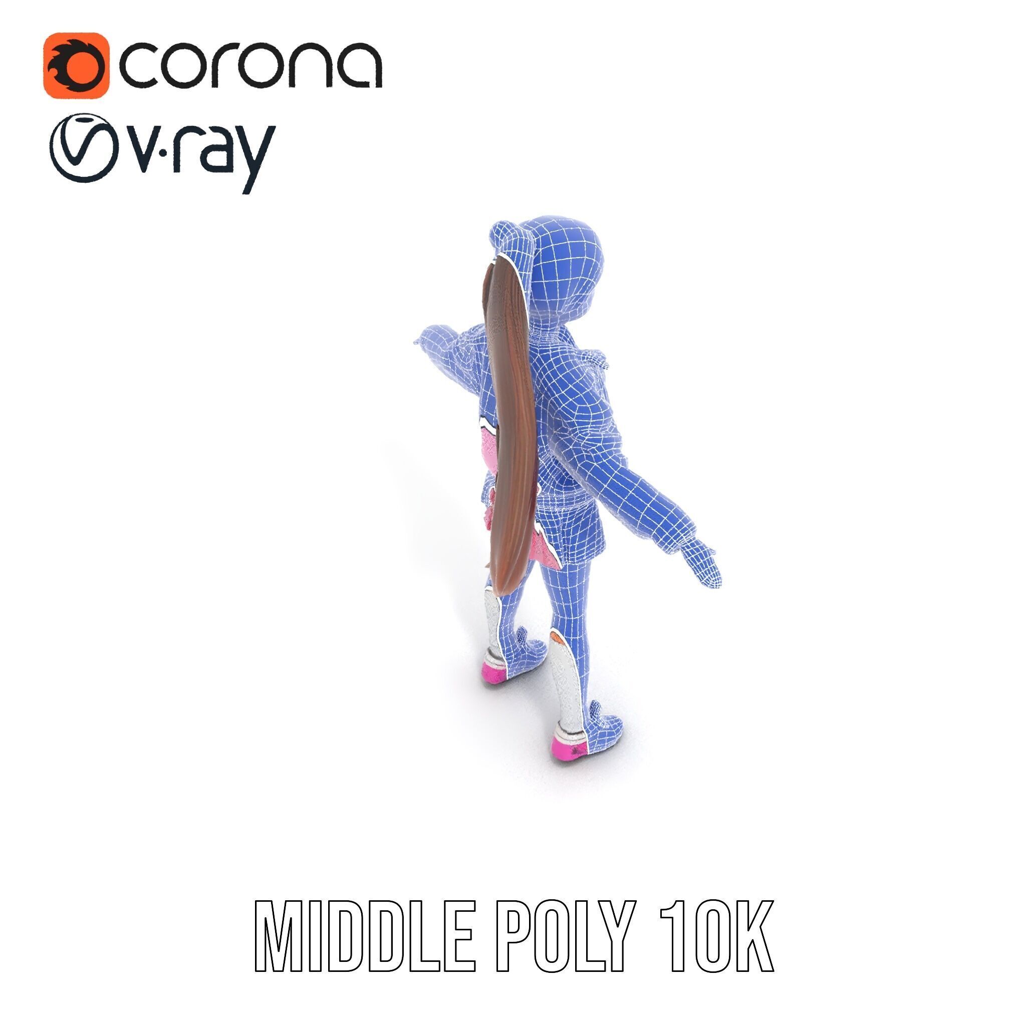 Stylized Teen Girl Character Rigged and Animated Low-poly 3D model_34