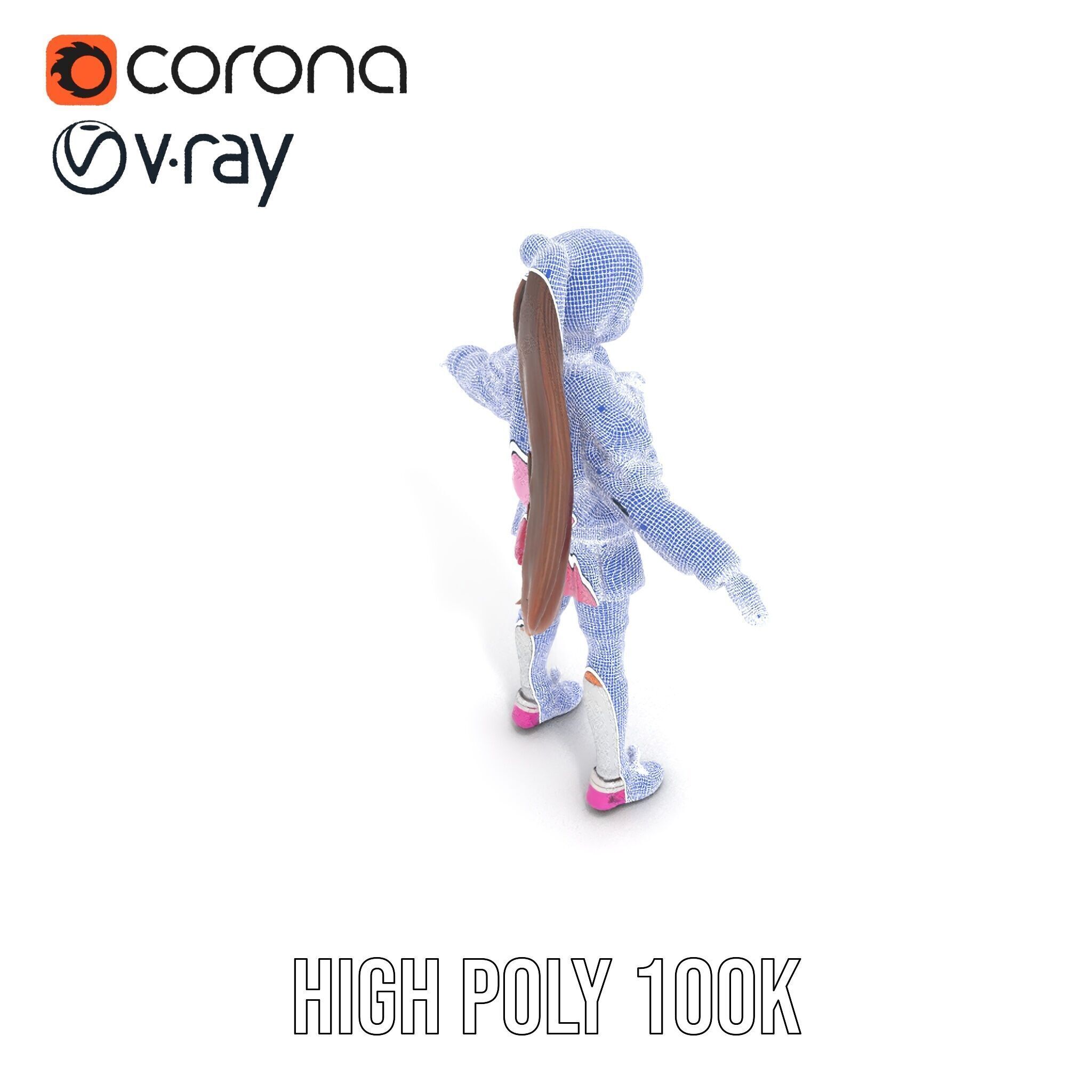 Stylized Teen Girl Character Rigged and Animated Low-poly 3D model_28