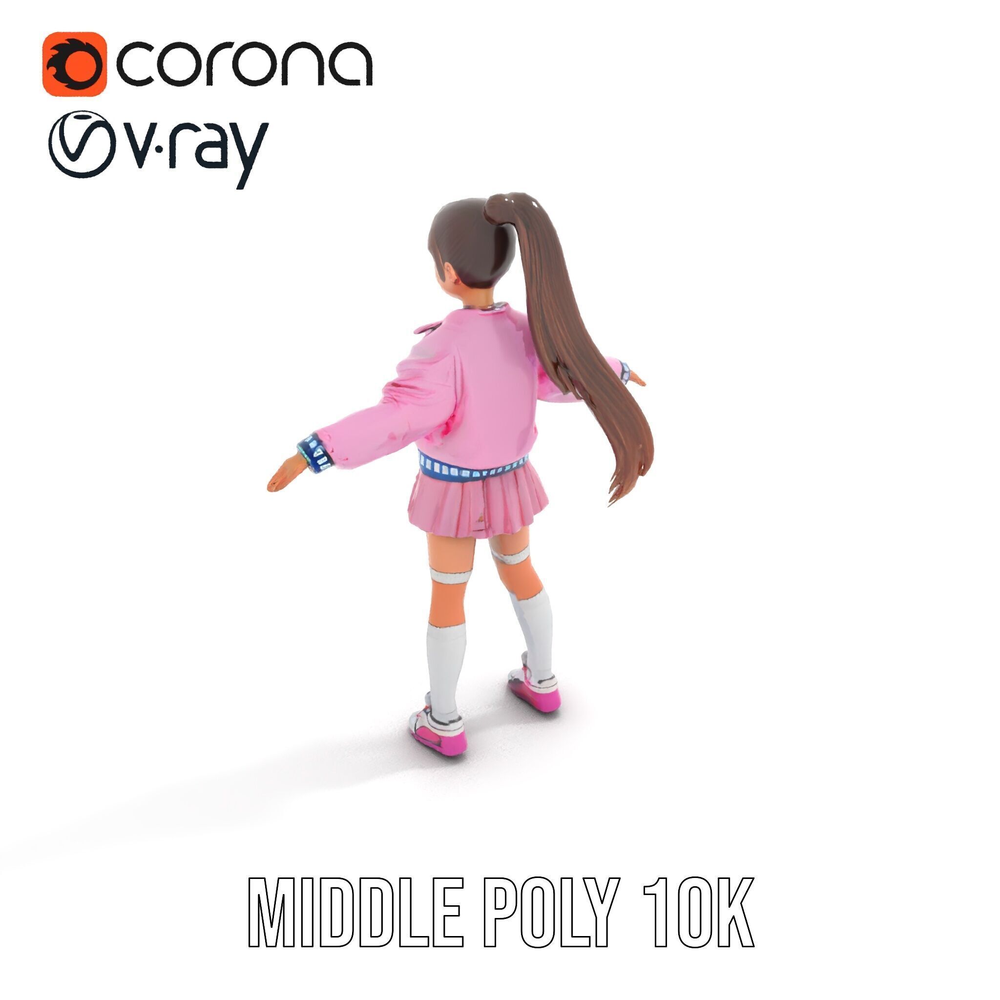 Stylized Teen Girl Character Rigged and Animated Low-poly 3D model_18