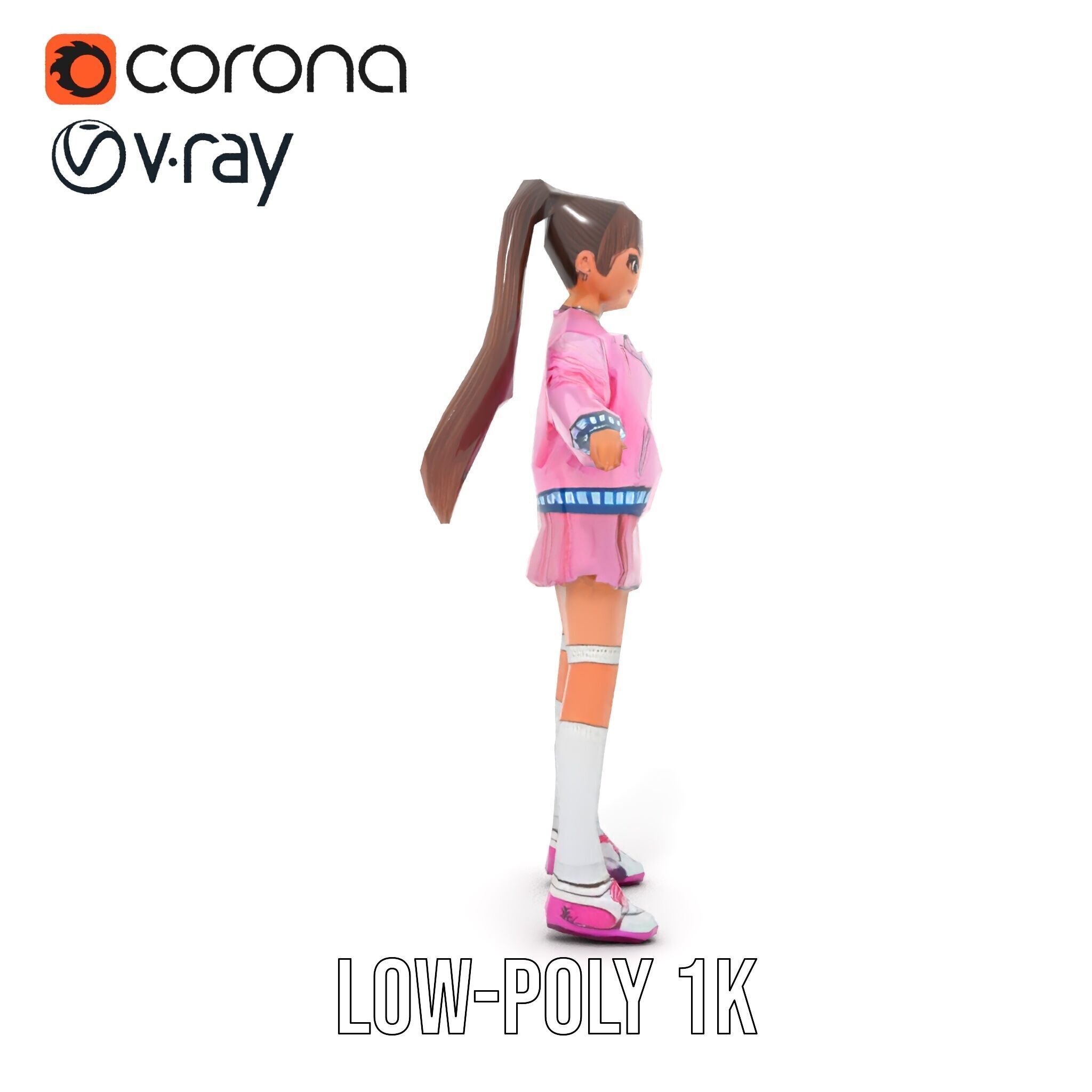 Stylized Teen Girl Character Rigged and Animated Low-poly 3D model_8