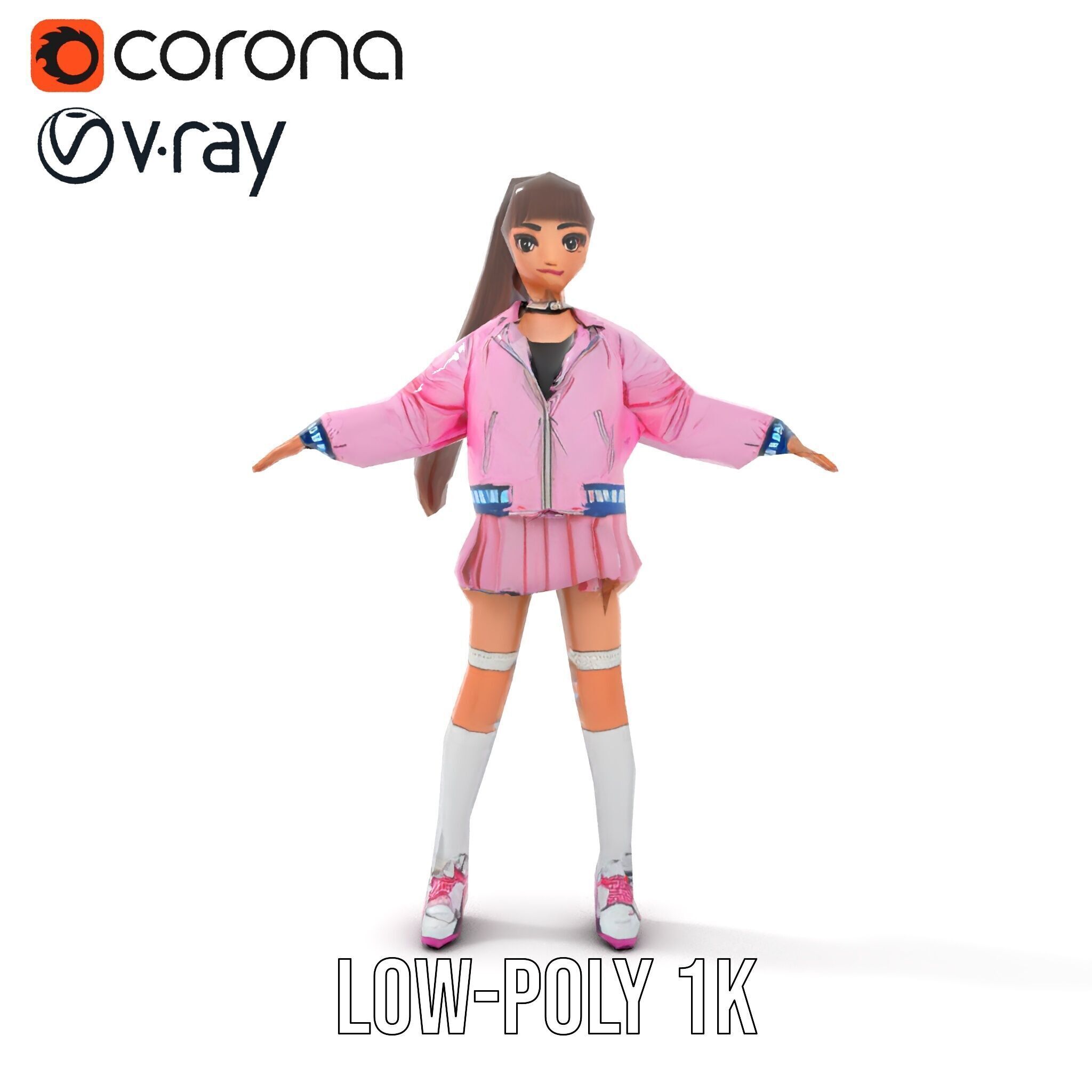 Stylized Teen Girl Character Rigged and Animated Low-poly 3D model_24