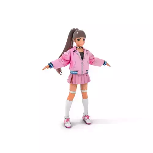 Stylized Teen Girl Character Rigged and Animated Low-poly 3D model