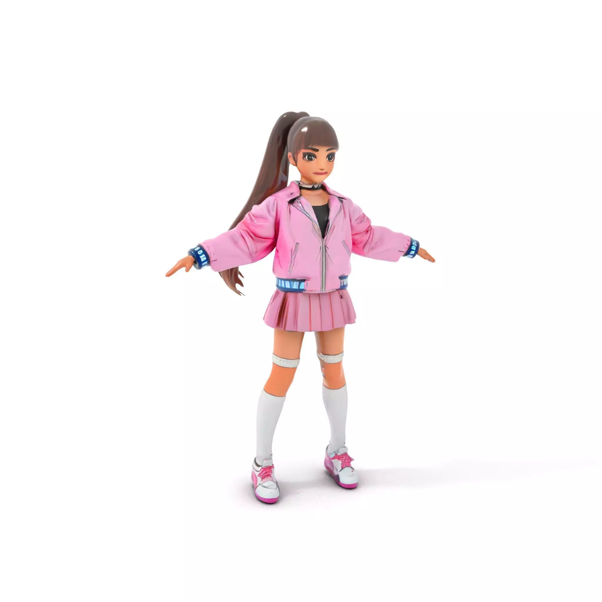 Stylized Teen Girl Character Rigged and Animated Low-poly 3D model_0