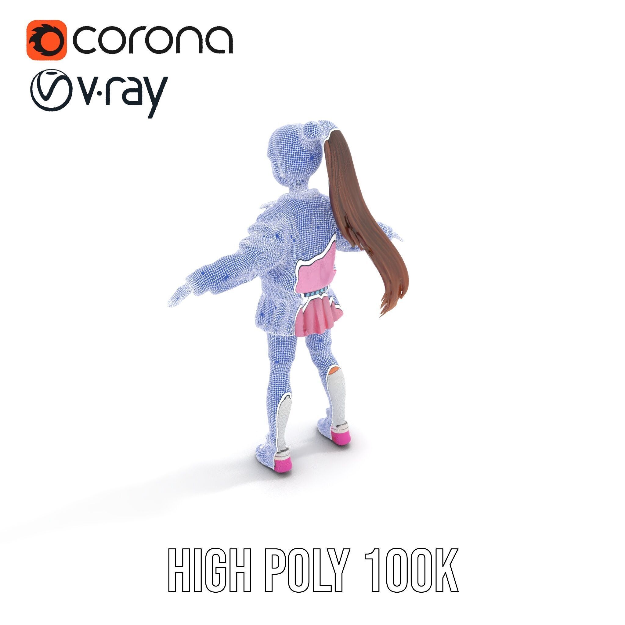 Stylized Teen Girl Character Rigged and Animated Low-poly 3D model_25