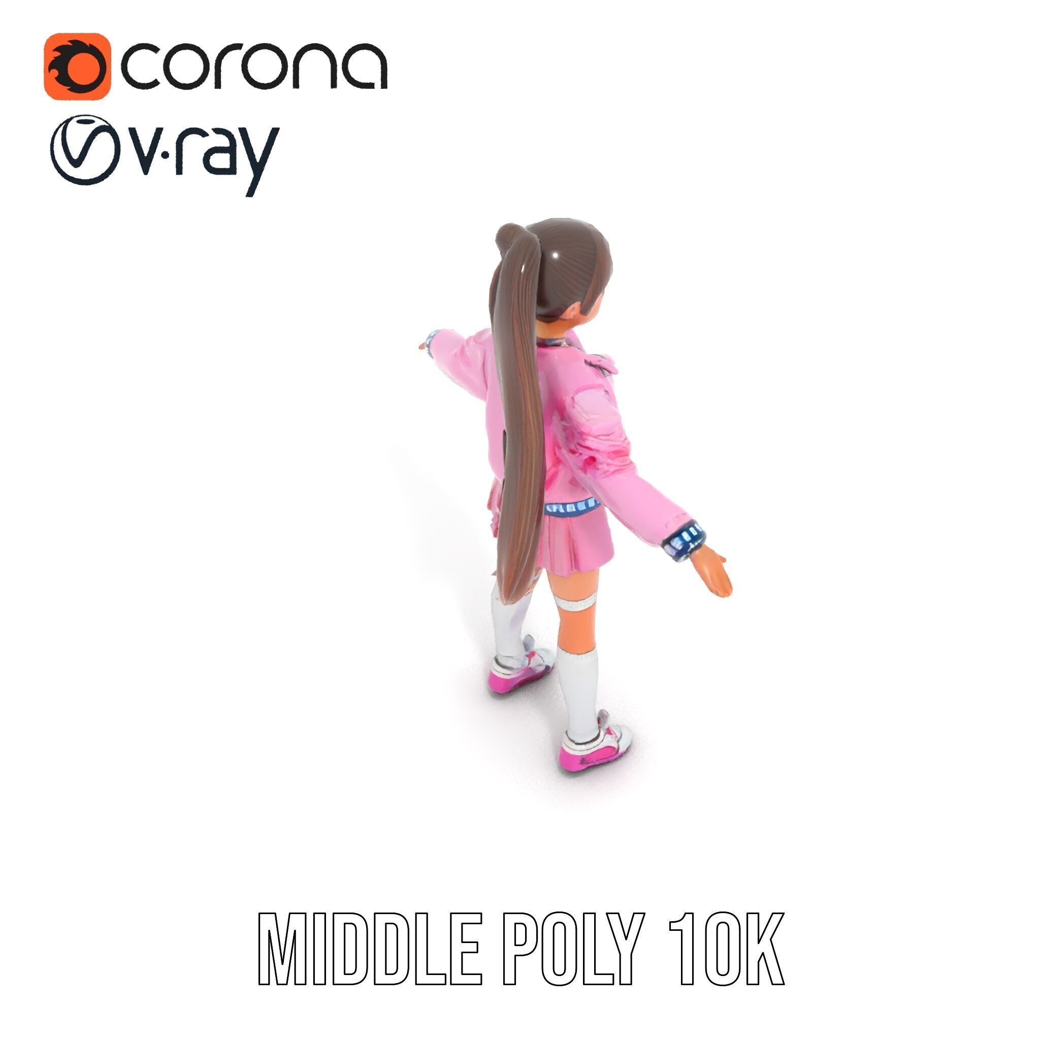 Stylized Teen Girl Character Rigged and Animated Low-poly 3D model_9